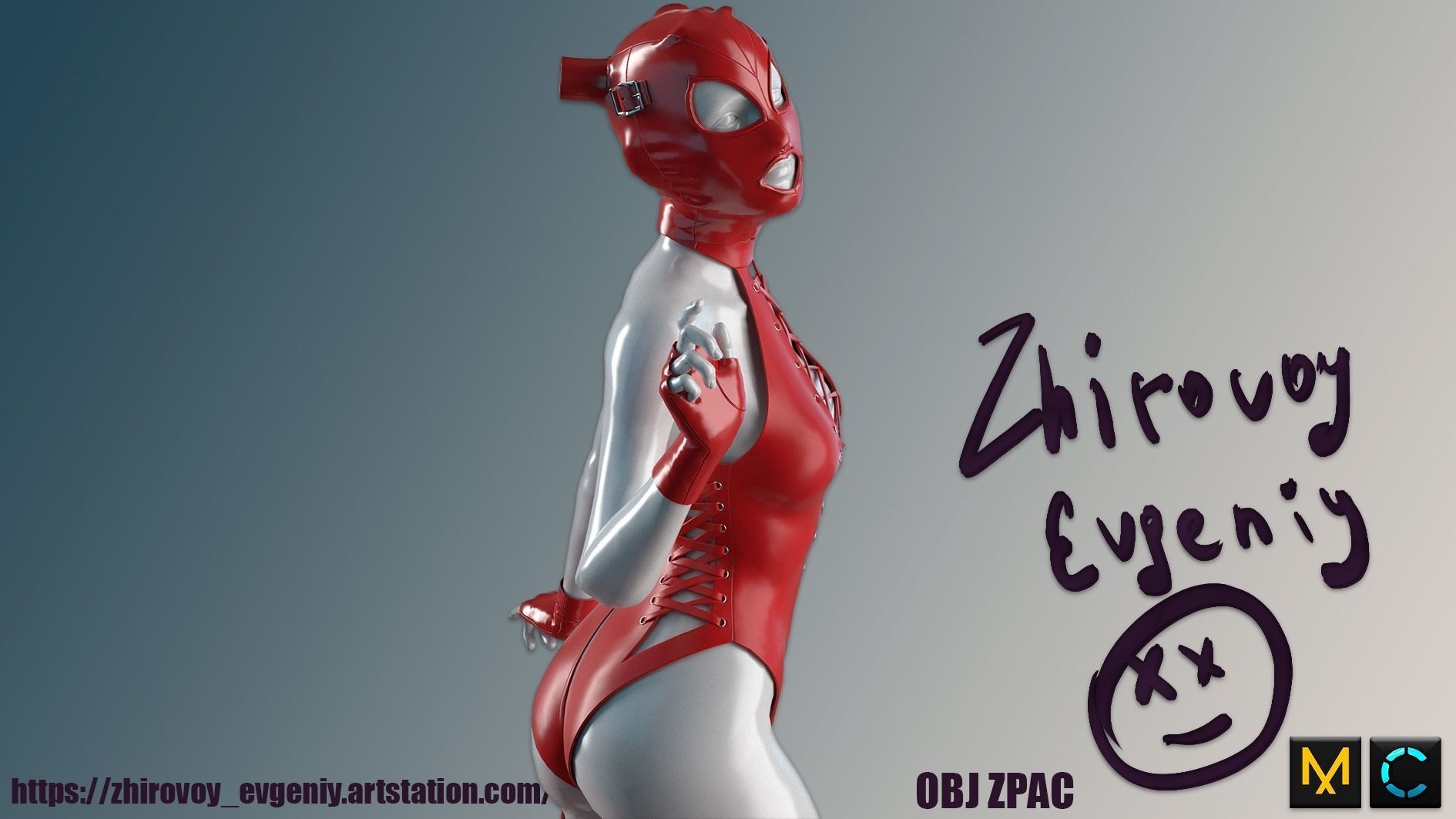 Latex kit mask bodysuit gloves and belts 3D model