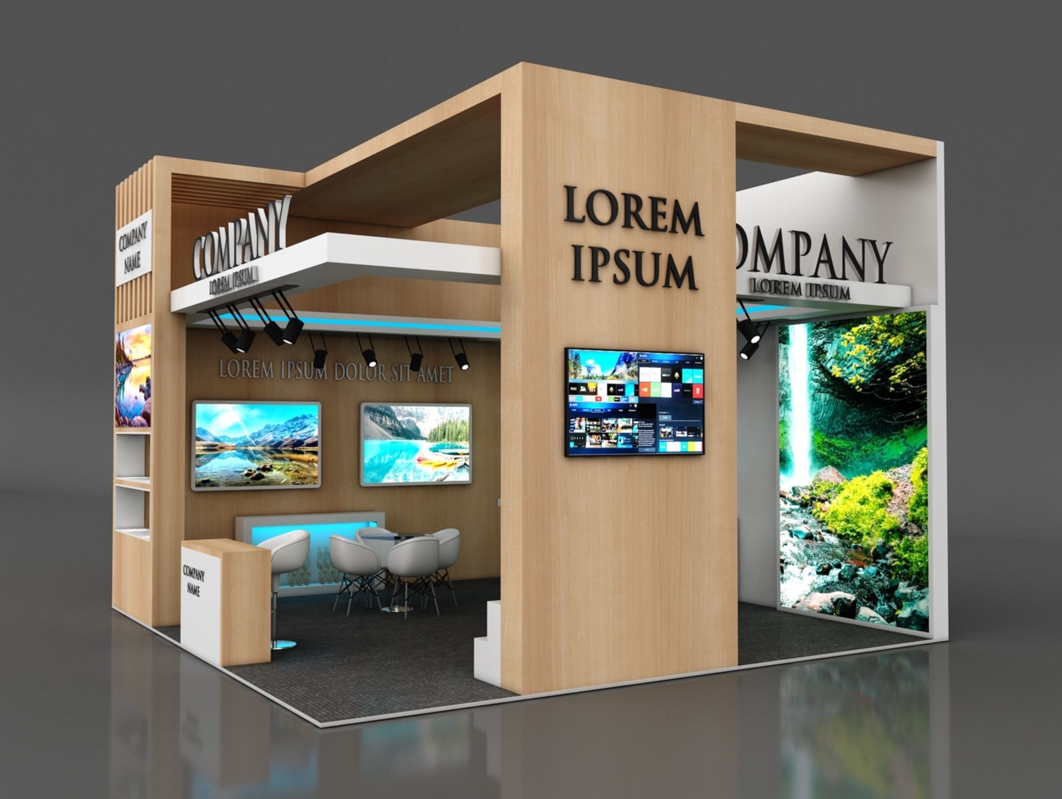 Booth Exhibition Stand Stall 6x6m Height 450 cm 2 Side Open 3D model_1