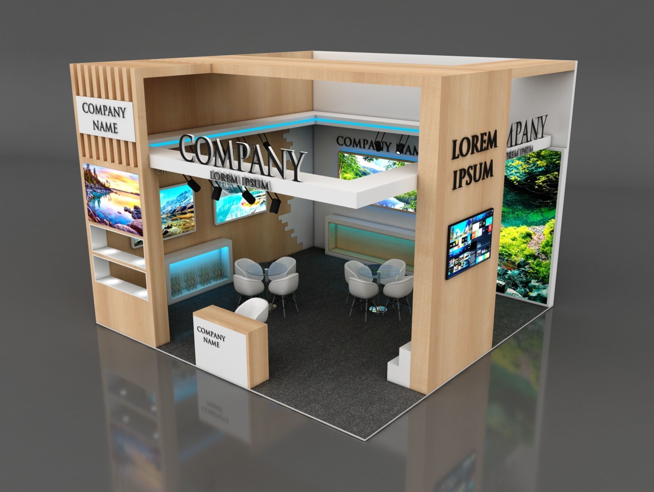 Booth Exhibition Stand Stall 6x6m Height 450 cm 2 Side Open 3D model_2