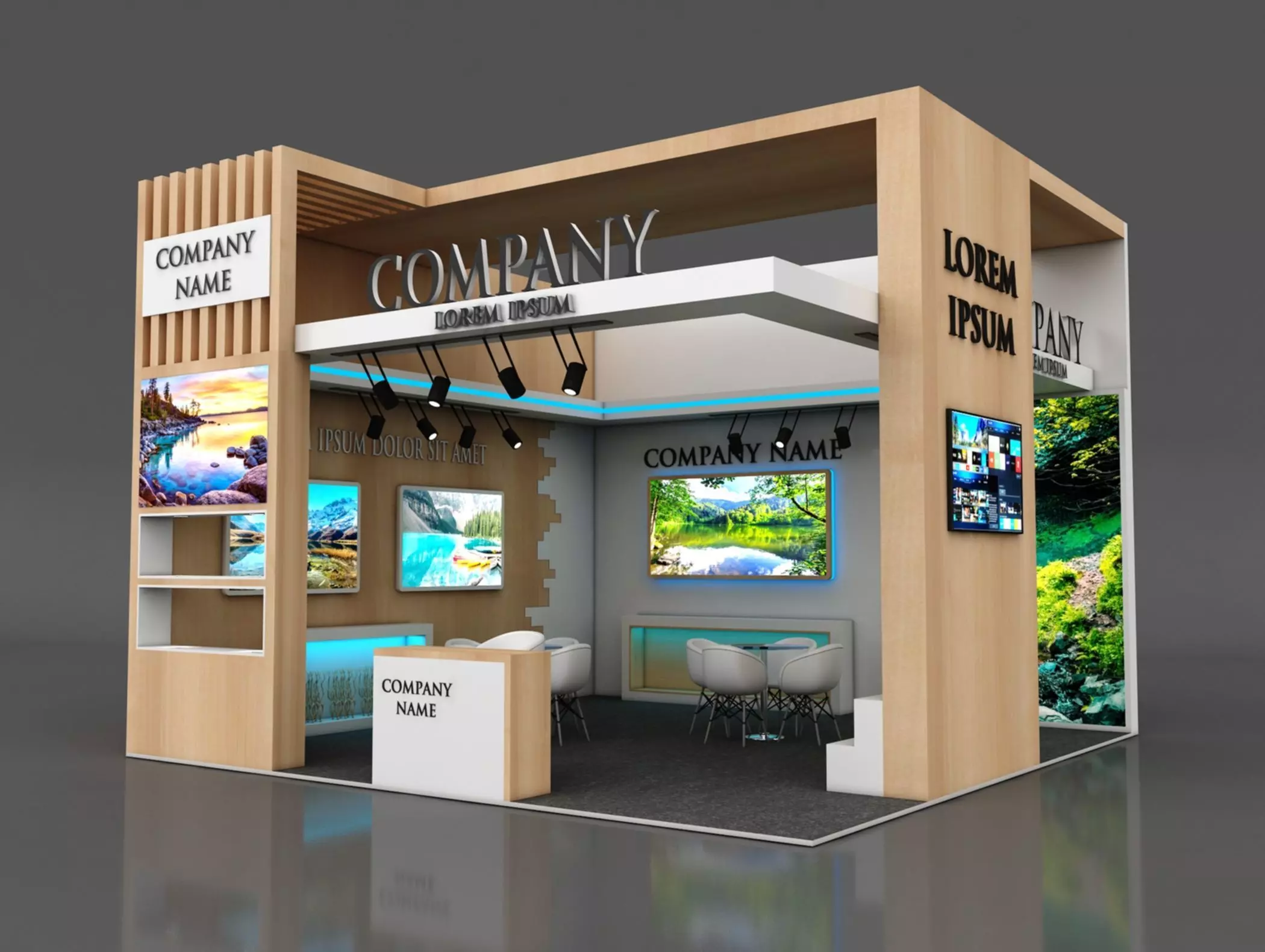 Booth Exhibition Stand Stall 6x6m Height 450 cm 2 Side Open 3D model_0