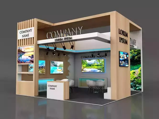 Booth Exhibition Stand Stall 6x6m Height 450 cm 2 Side Open 3D model