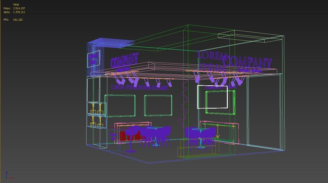 Booth Exhibition Stand Stall 6x6m Height 450 cm 2 Side Open 3D model_4