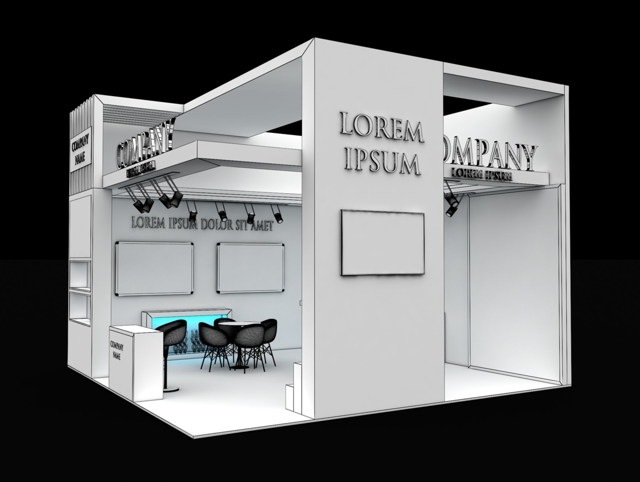 Booth Exhibition Stand Stall 6x6m Height 450 cm 2 Side Open 3D model_6