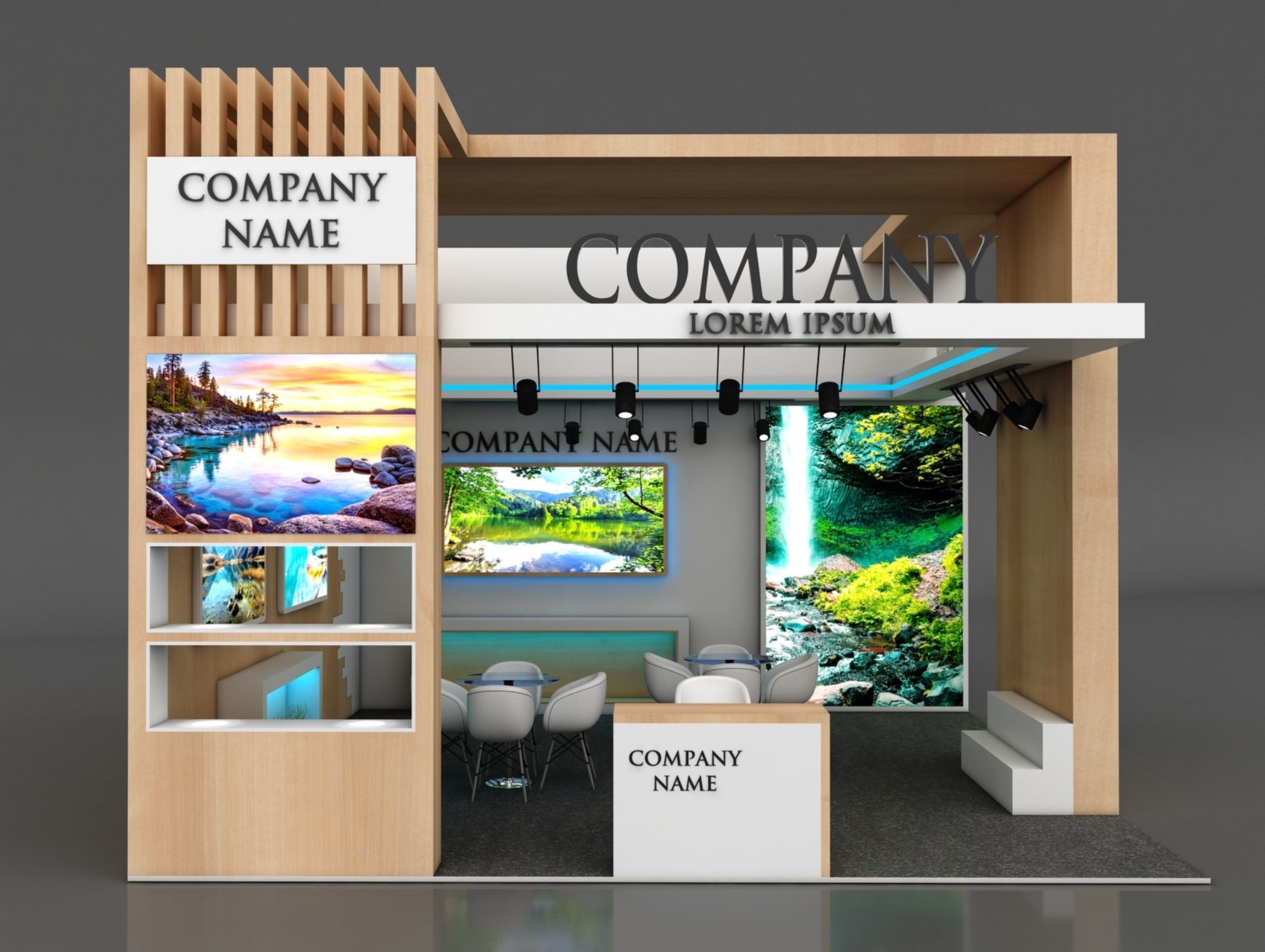 Booth Exhibition Stand Stall 6x6m Height 450 cm 2 Side Open 3D model_3