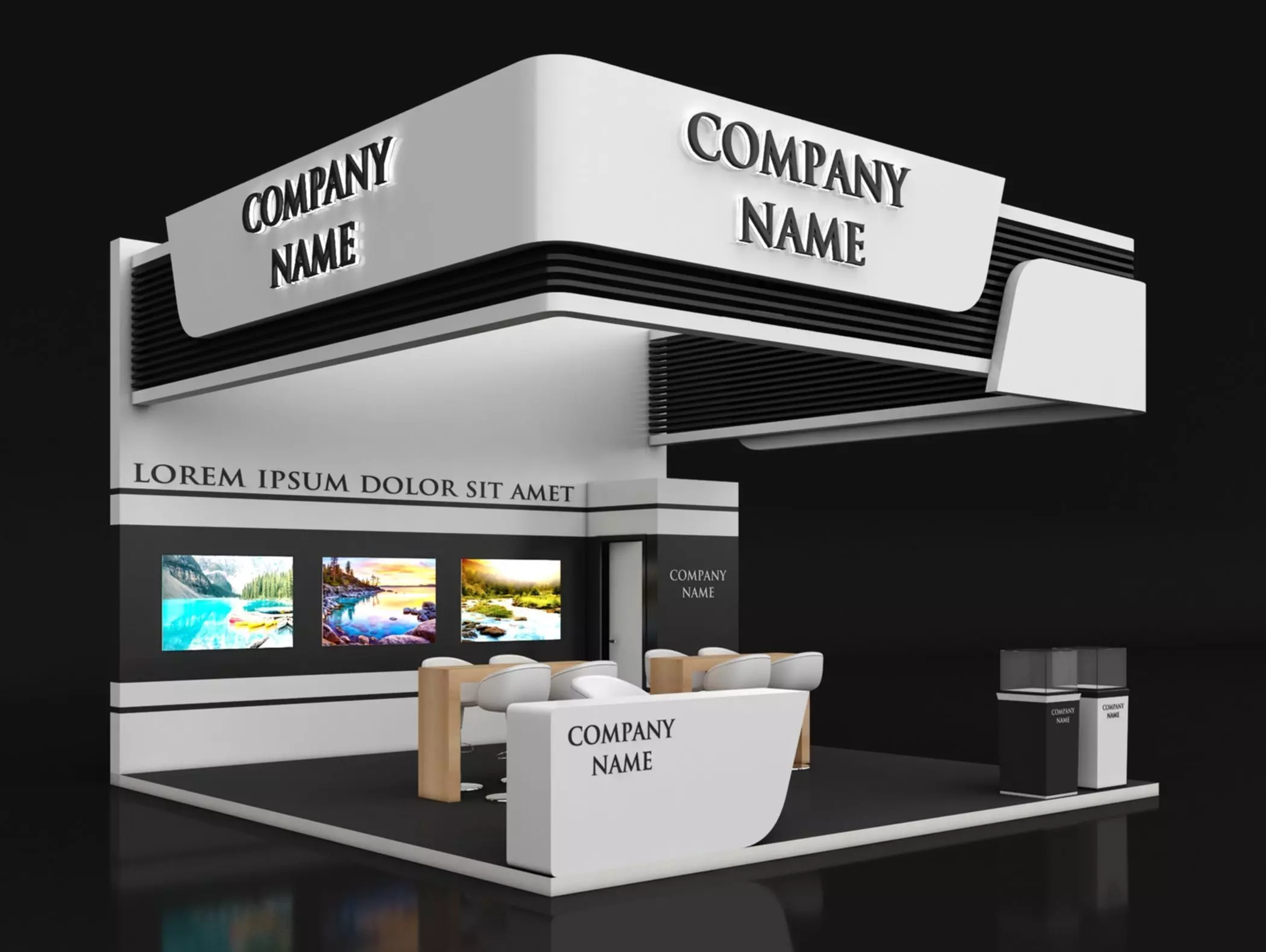 Booth Exhibition Stand Stall 6X6m Height 450 cm 3 Side Open 3D model