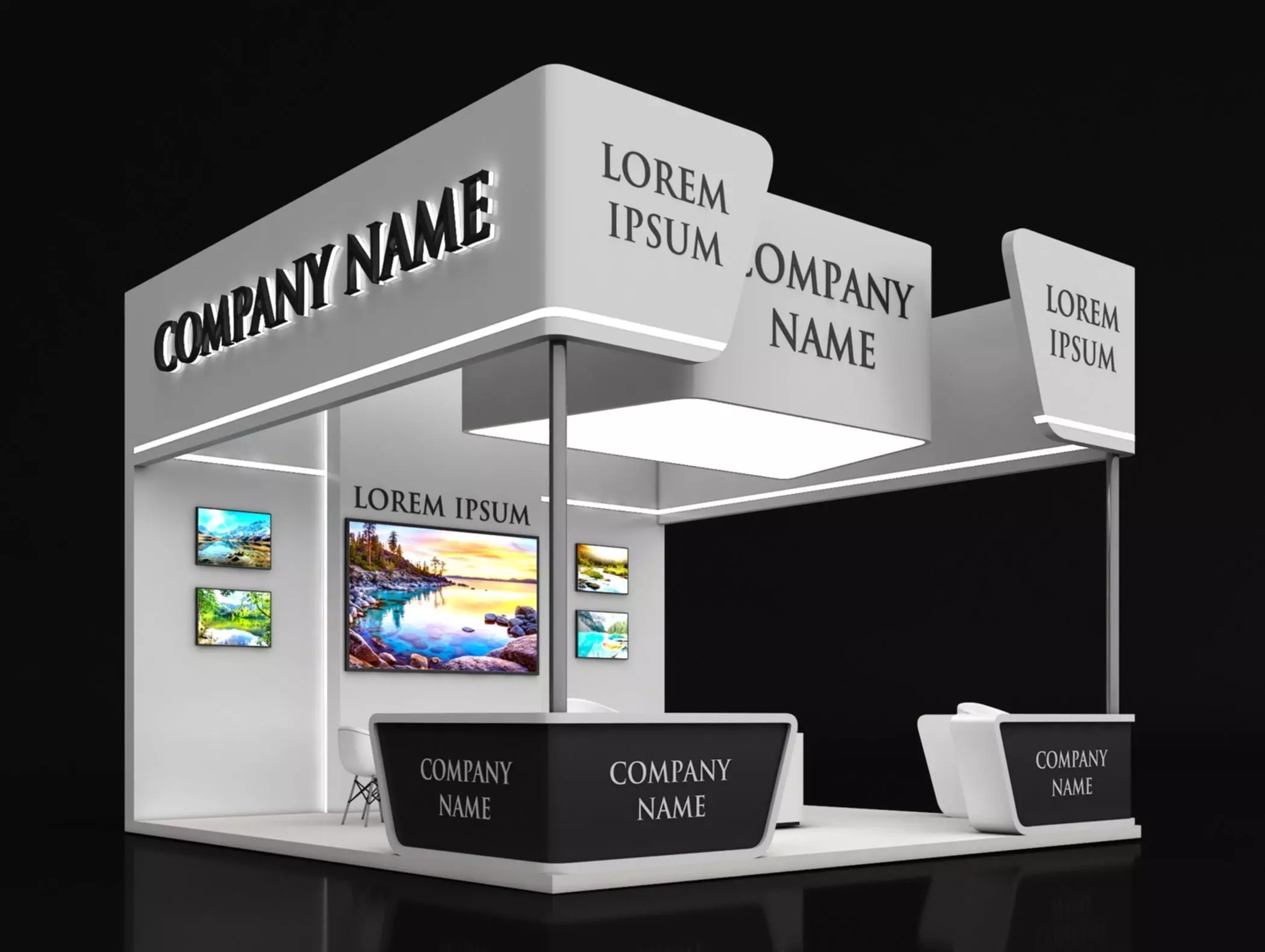Booth Exhibition Stand Stall 6X6m Height 450 cm 3 Side Open 3D model