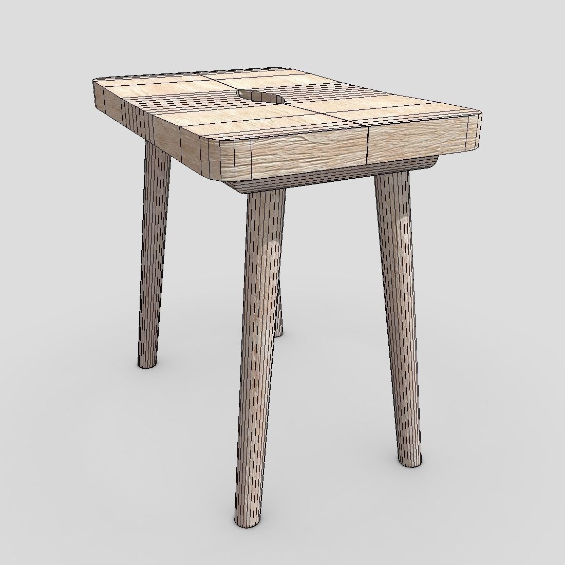 Stool 9 wooden Low-poly 3D model_12
