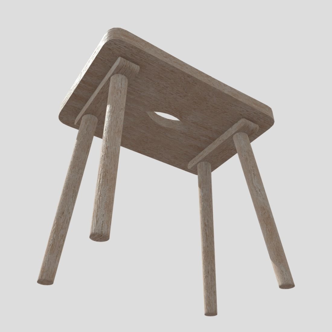 Stool 9 wooden Low-poly 3D model_9