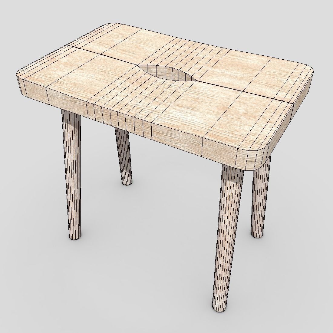 Stool 9 wooden Low-poly 3D model_6
