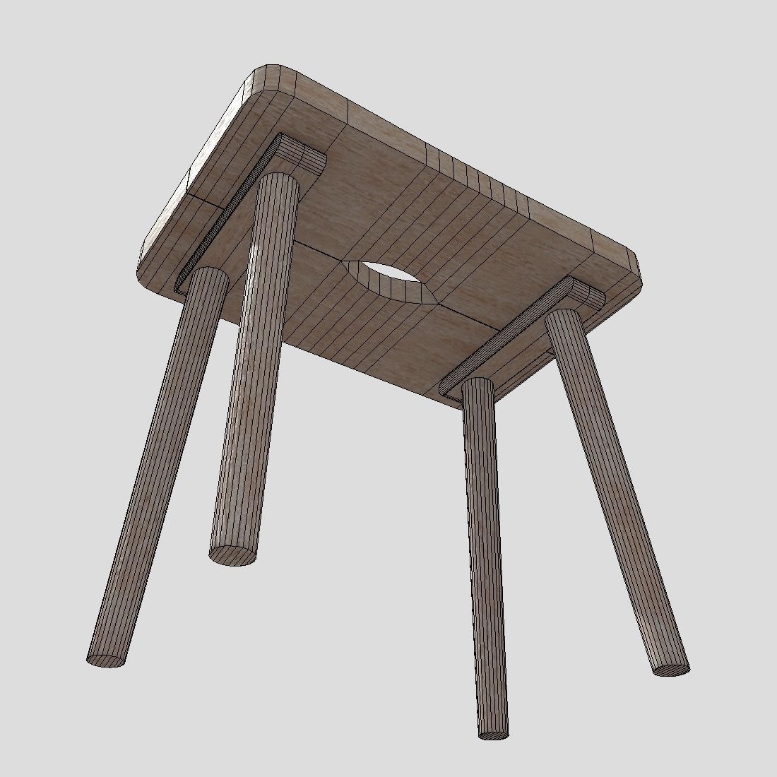 Stool 9 wooden Low-poly 3D model_10