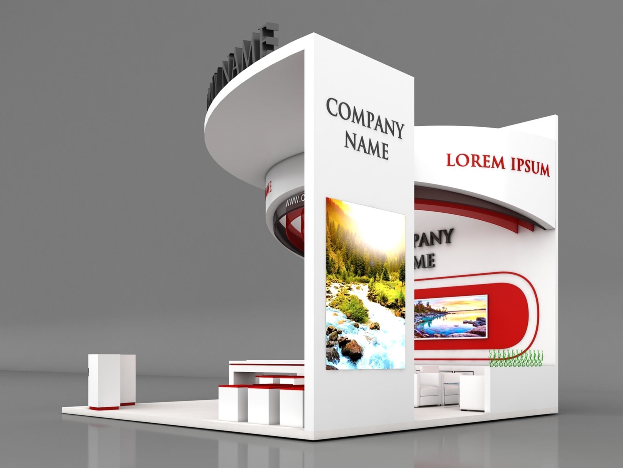 Booth Exhibition Stand Stall 6X6m Height 500 cm 3 Side Open 3D model_1