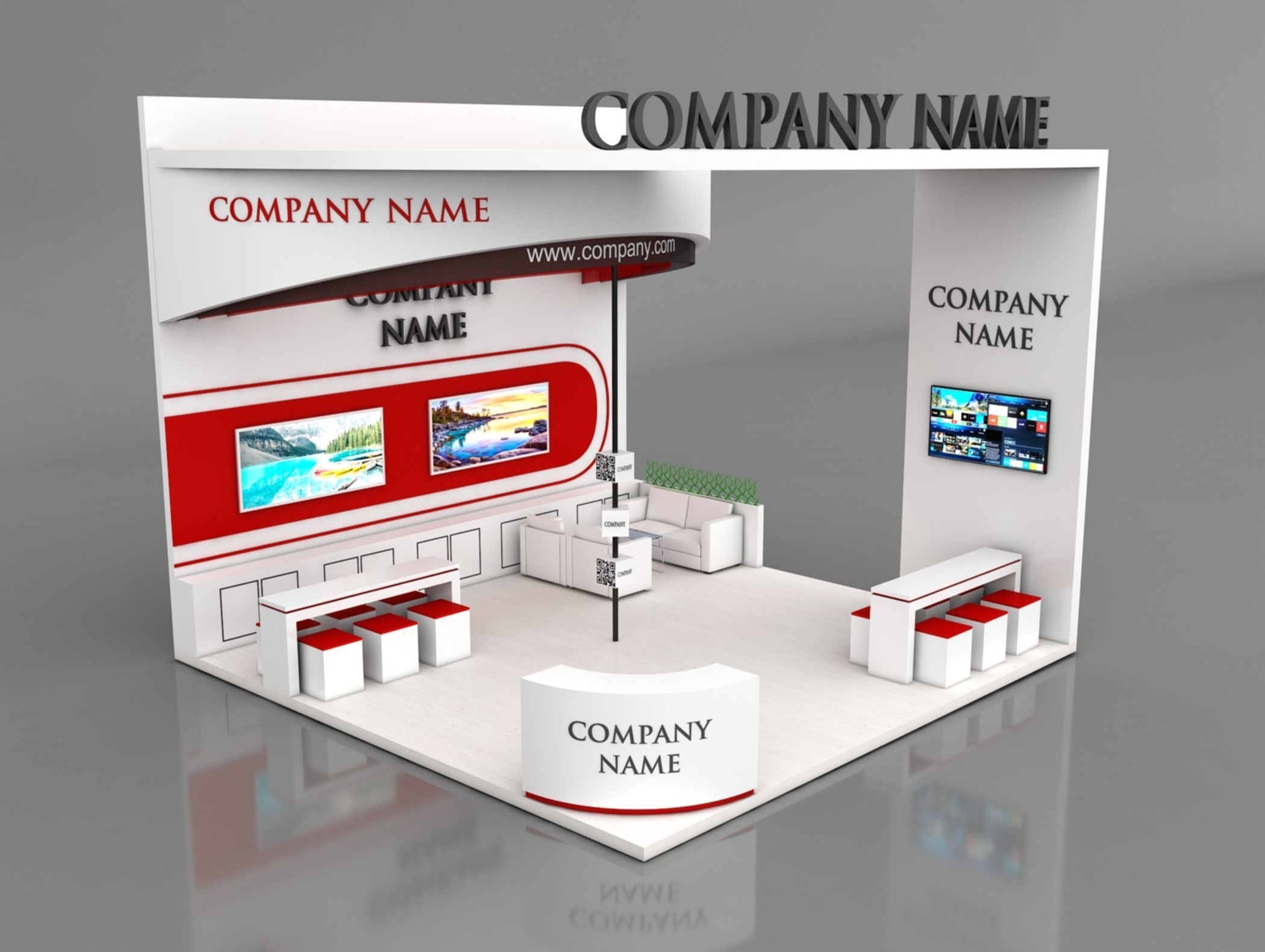 Booth Exhibition Stand Stall 6X6m Height 500 cm 3 Side Open 3D model_3