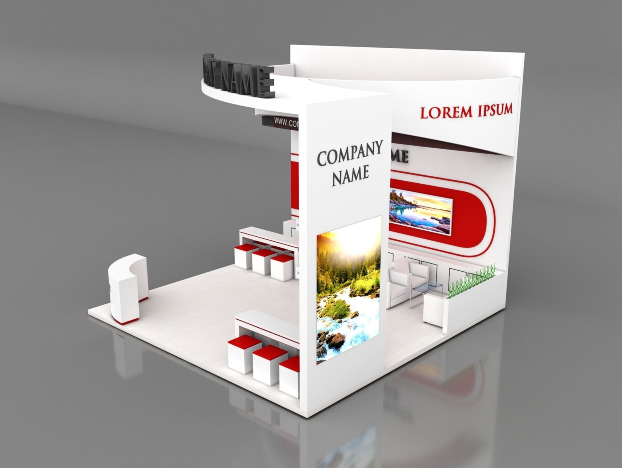 Booth Exhibition Stand Stall 6X6m Height 500 cm 3 Side Open 3D model_2
