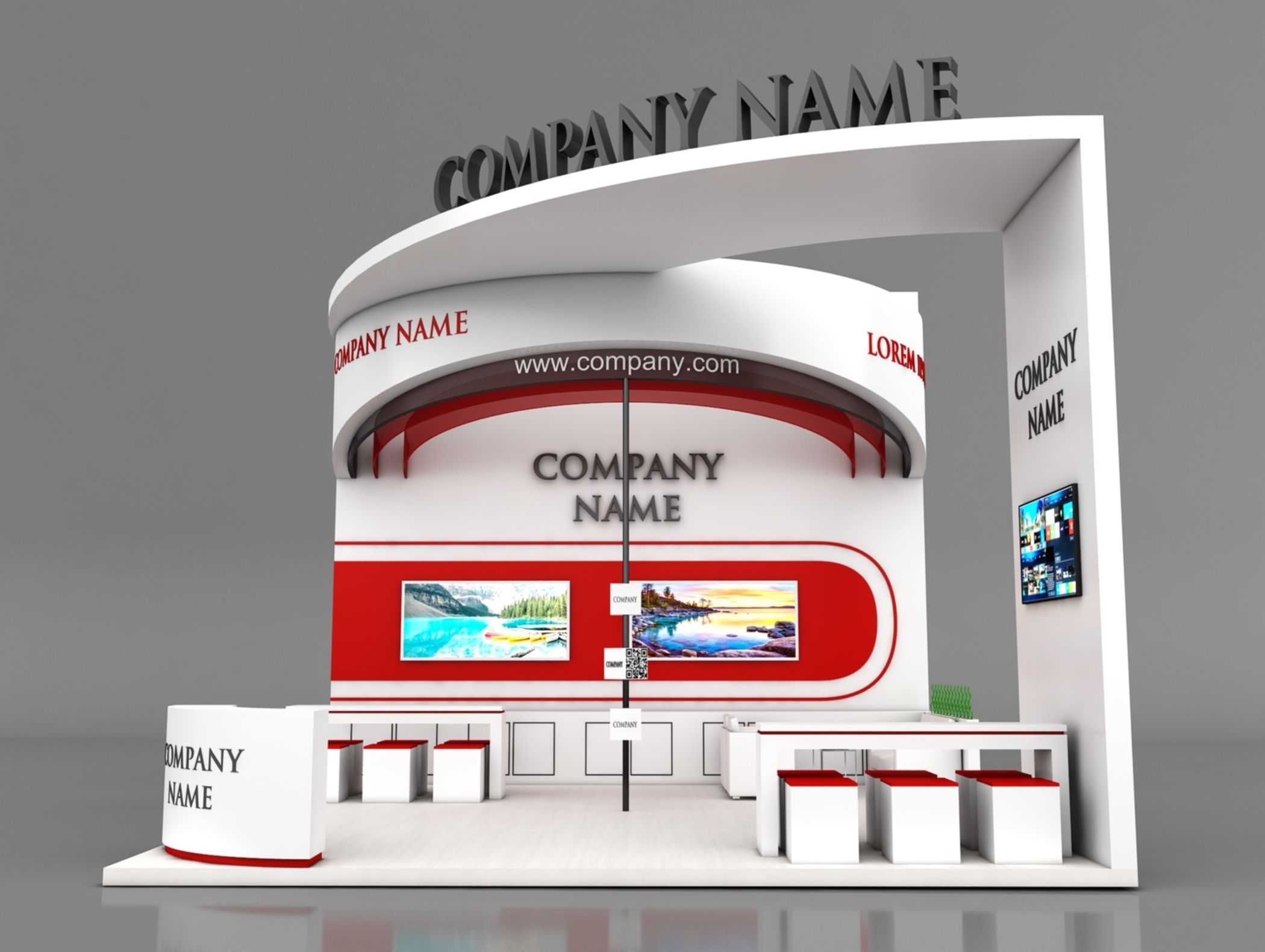 Booth Exhibition Stand Stall 6X6m Height 500 cm 3 Side Open 3D model_4