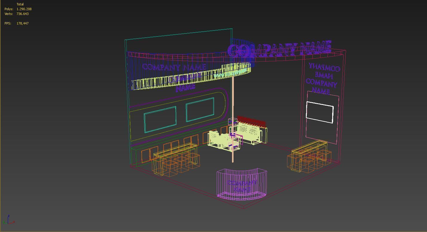 Booth Exhibition Stand Stall 6X6m Height 500 cm 3 Side Open 3D model_6