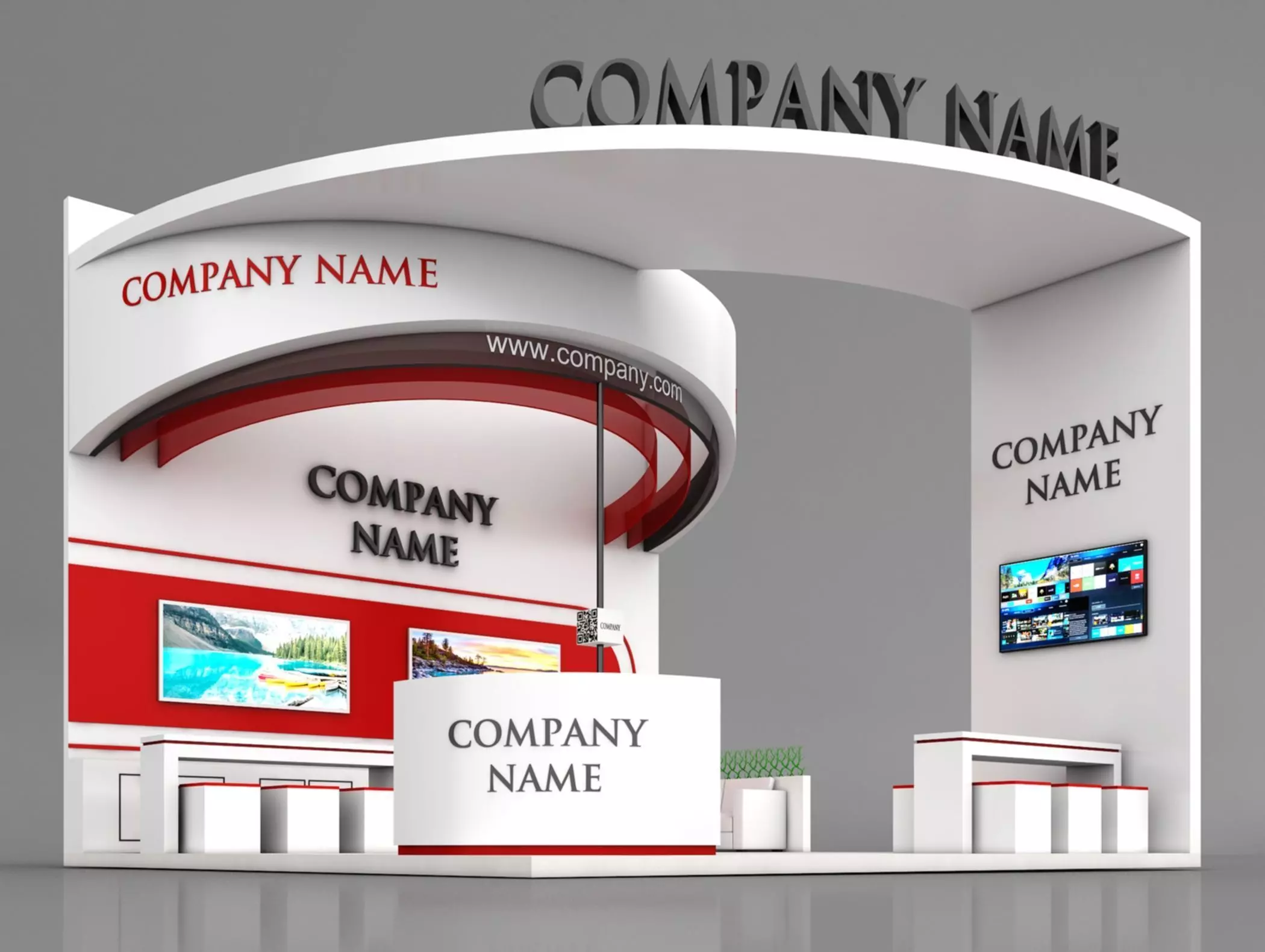 Booth Exhibition Stand Stall 6X6m Height 500 cm 3 Side Open 3D model_0