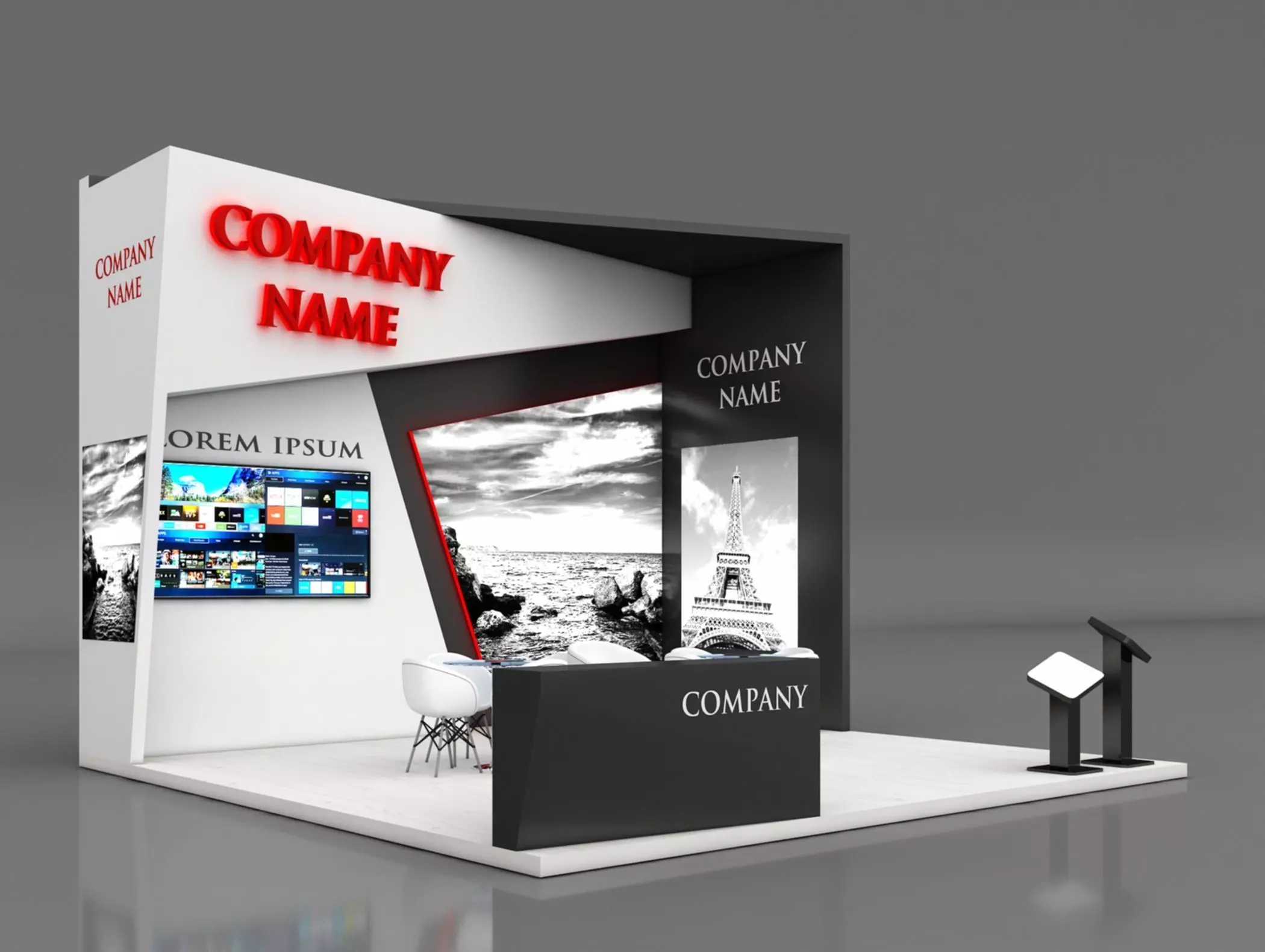 Booth Exhibition Stand Stall 6X6m Height 450 cm 3 Side Open 3D model