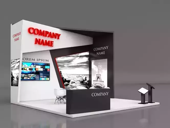 Booth Exhibition Stand Stall 6X6m Height 450 cm 3 Side Open 3D model