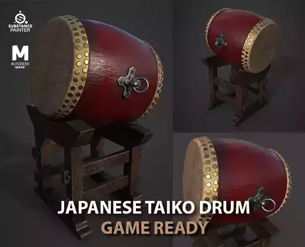 Japanese taiko drum  Low-poly 3D model