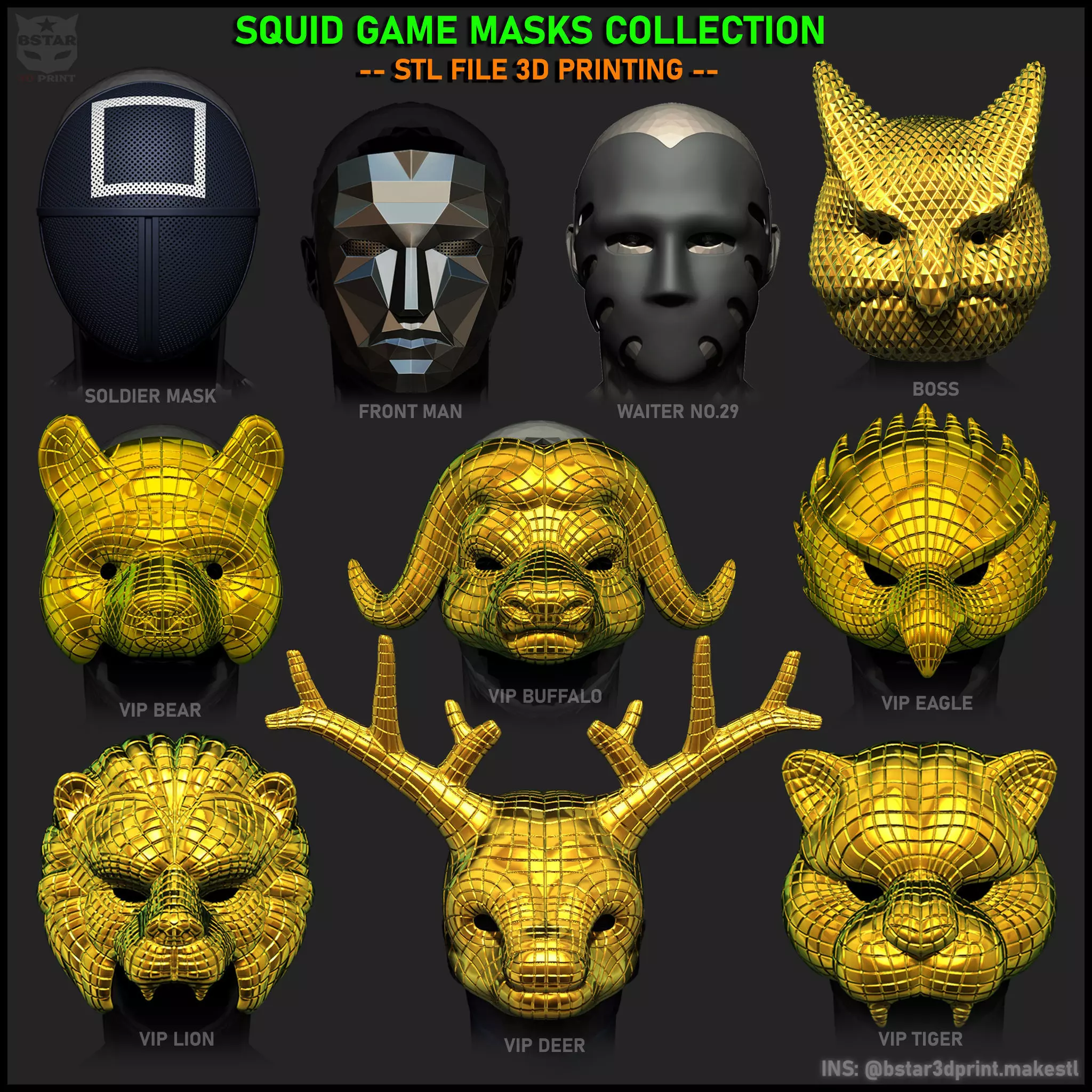 All Masks in Squid Game Movie 3D Model Collection_0