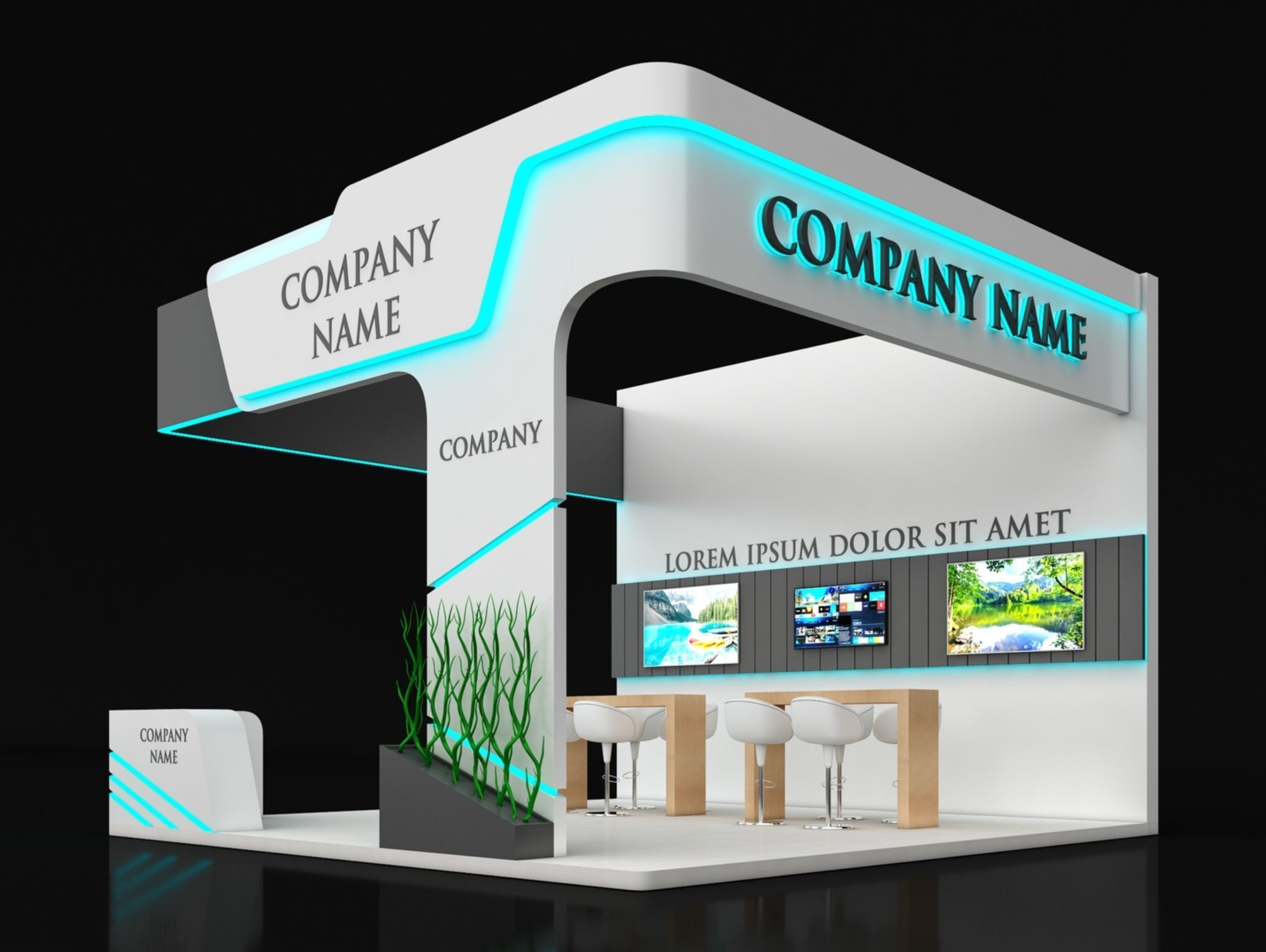 Booth Exhibition Stand Stall 6X6m Height 450 cm 3 Side Open 3D model_1