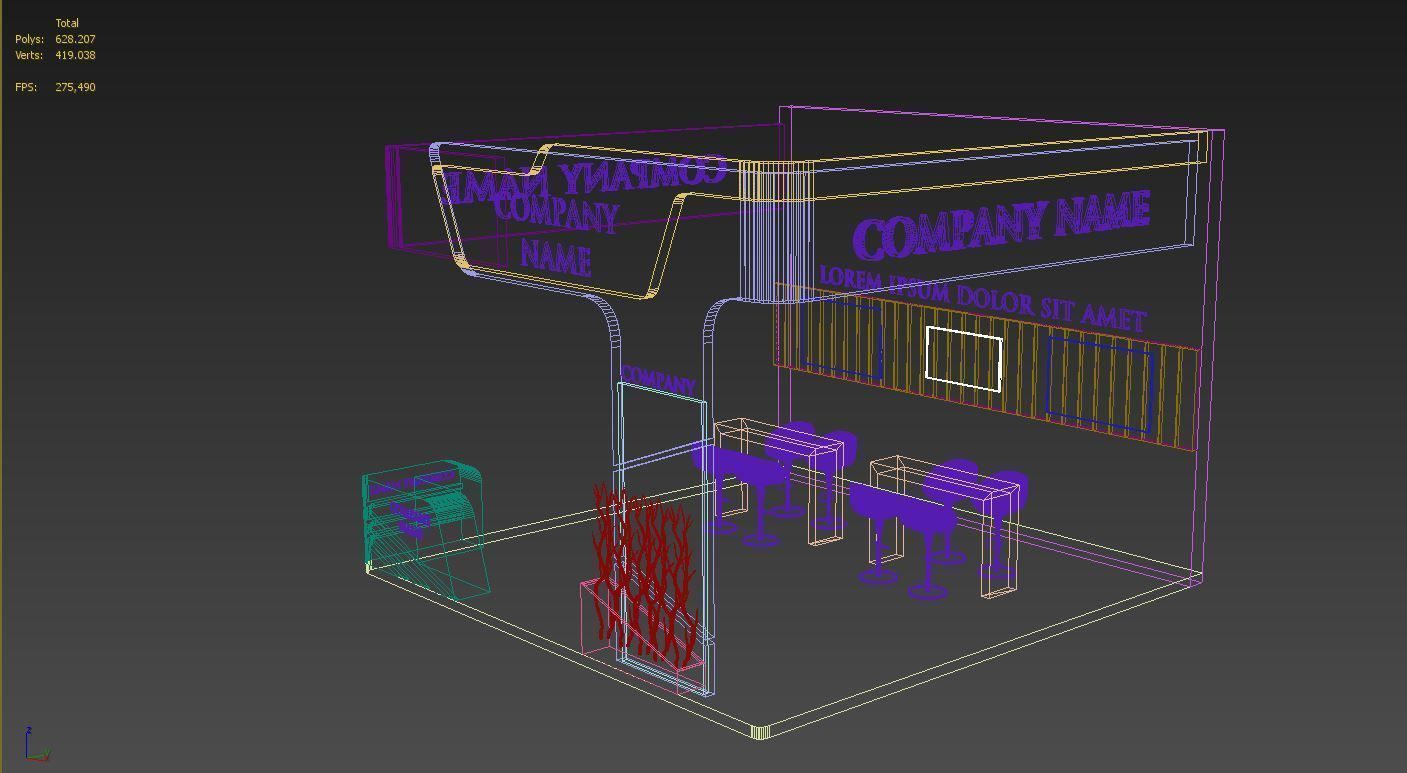 Booth Exhibition Stand Stall 6X6m Height 450 cm 3 Side Open 3D model_5