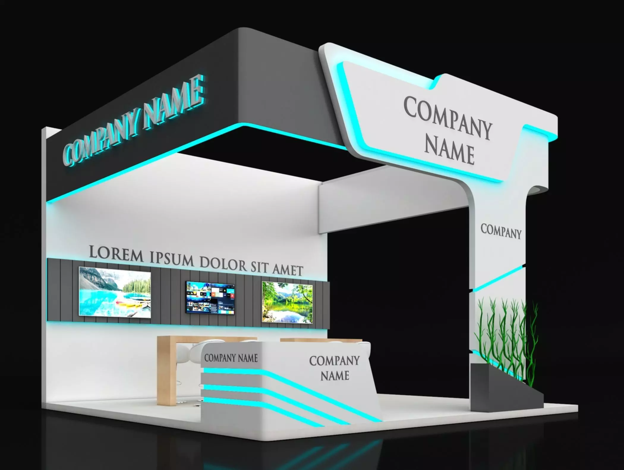 Booth Exhibition Stand Stall 6X6m Height 450 cm 3 Side Open 3D model_0