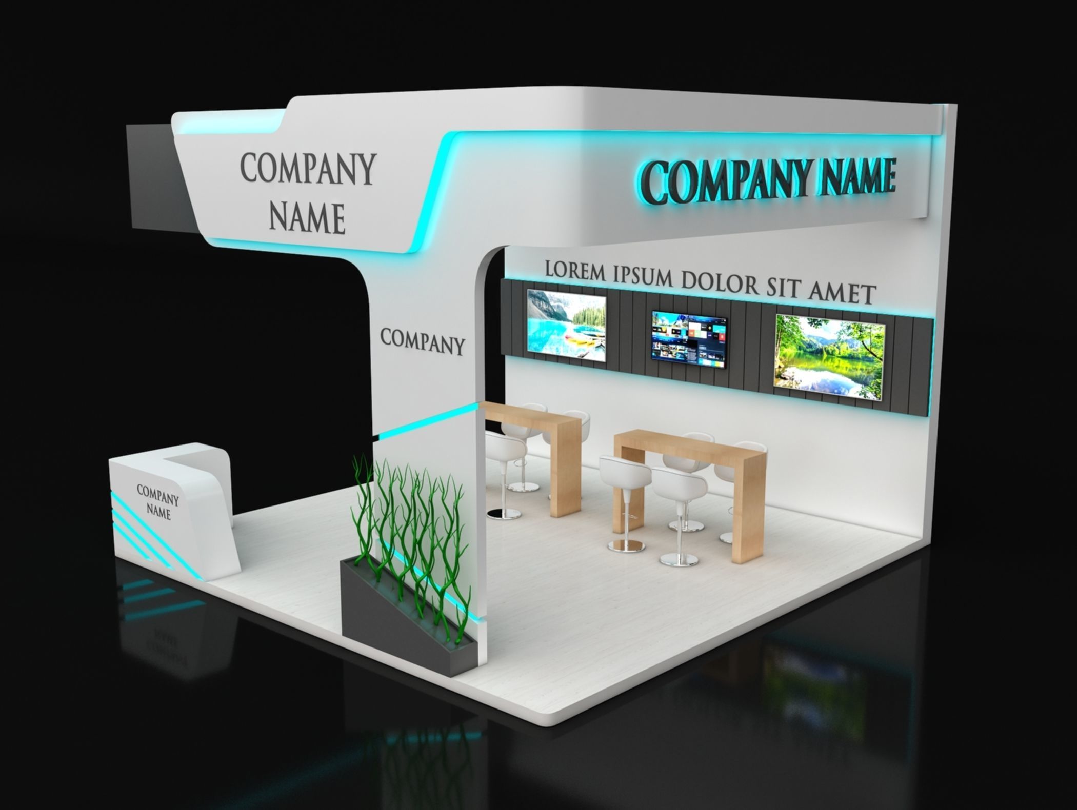 Booth Exhibition Stand Stall 6X6m Height 450 cm 3 Side Open 3D model_2