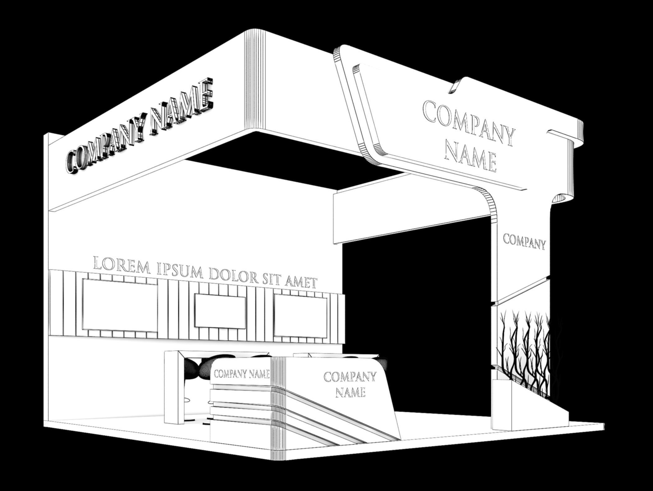 Booth Exhibition Stand Stall 6X6m Height 450 cm 3 Side Open 3D model_7