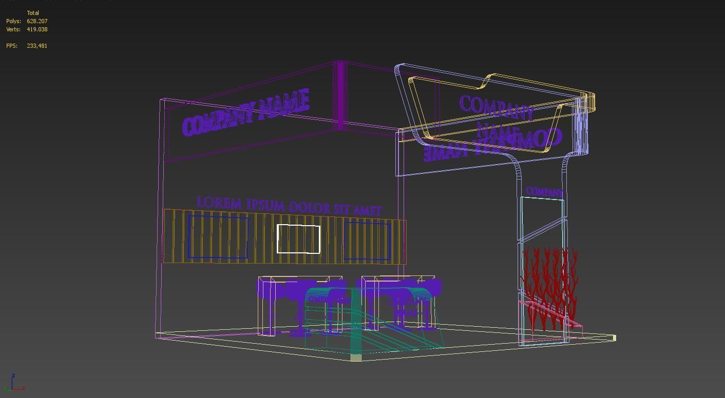 Booth Exhibition Stand Stall 6X6m Height 450 cm 3 Side Open 3D model_6