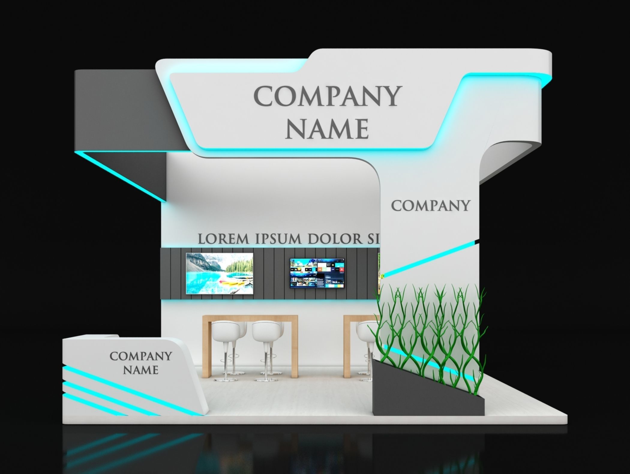 Booth Exhibition Stand Stall 6X6m Height 450 cm 3 Side Open 3D model_4