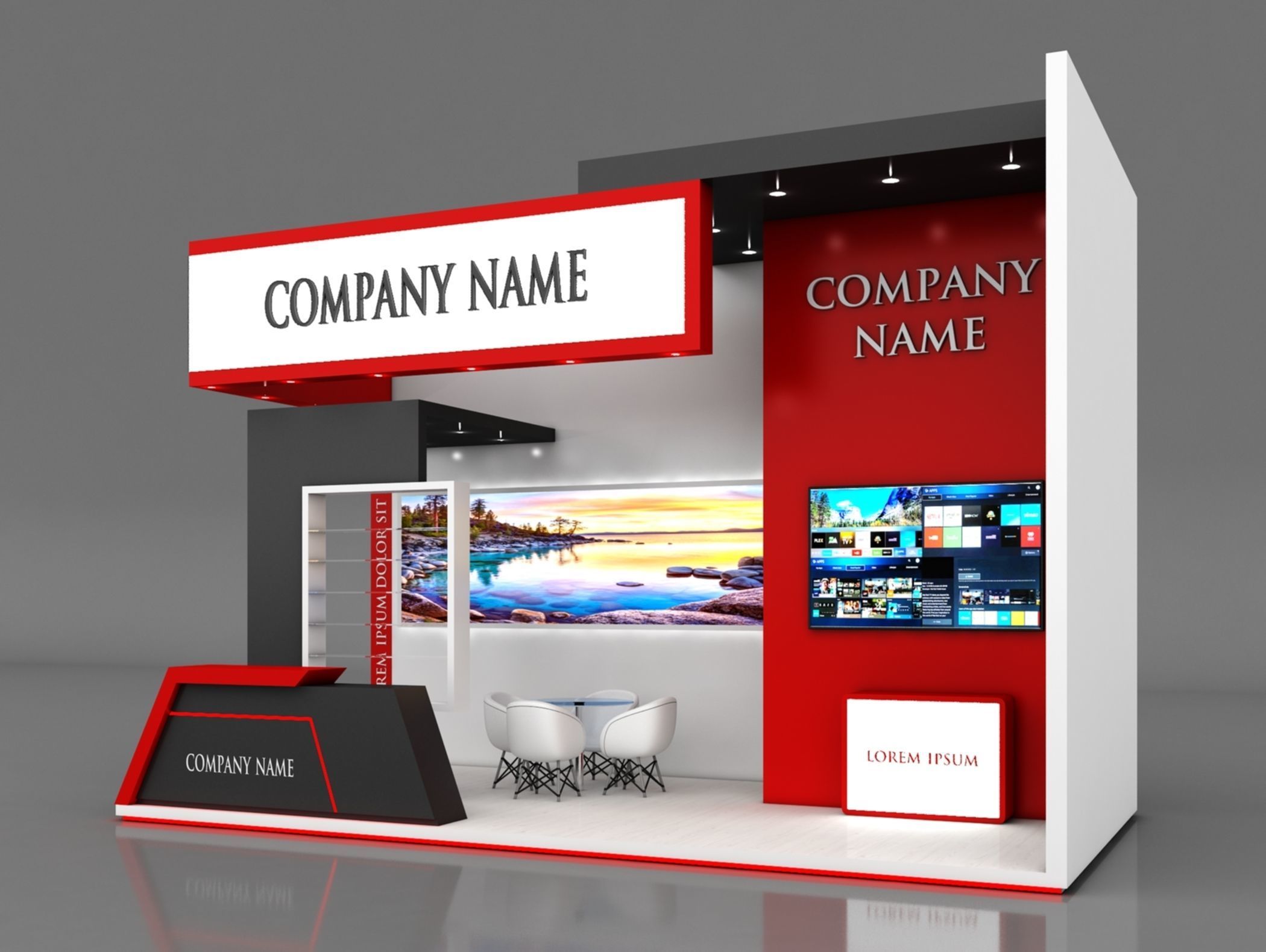 Booth Exhibition Stand Stall 6X3m Height 400 cm 2 Side Open 3D model_1