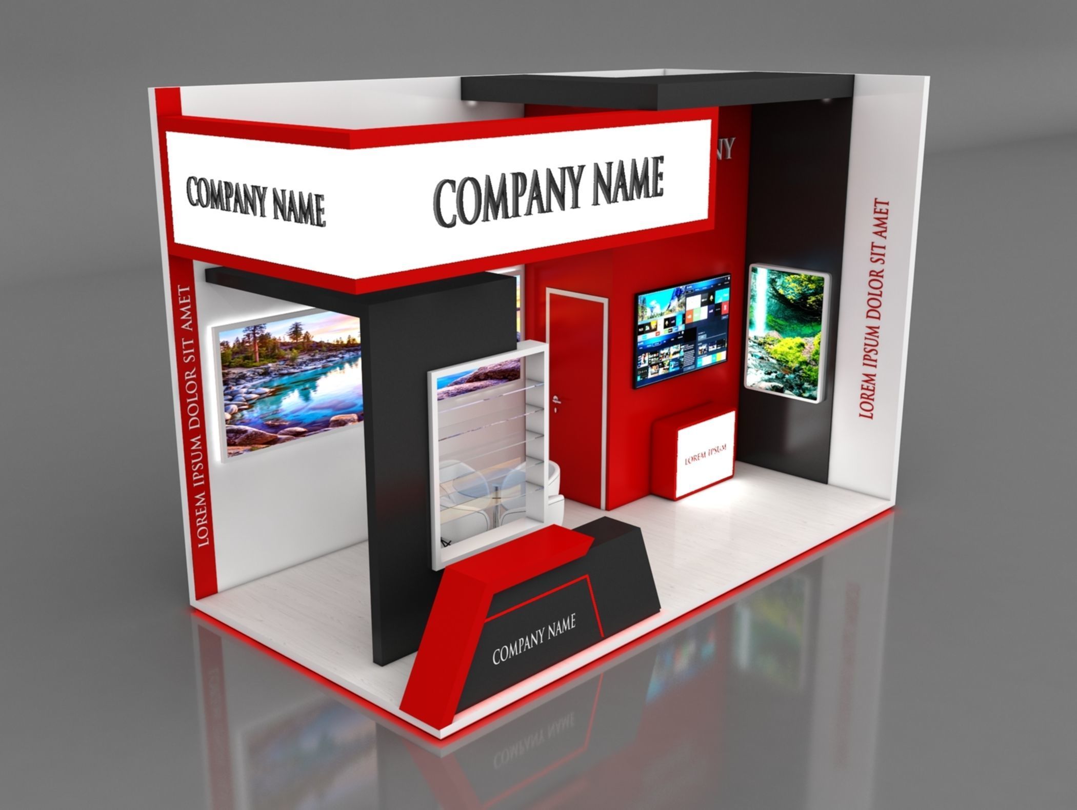 Booth Exhibition Stand Stall 6X3m Height 400 cm 2 Side Open 3D model_3
