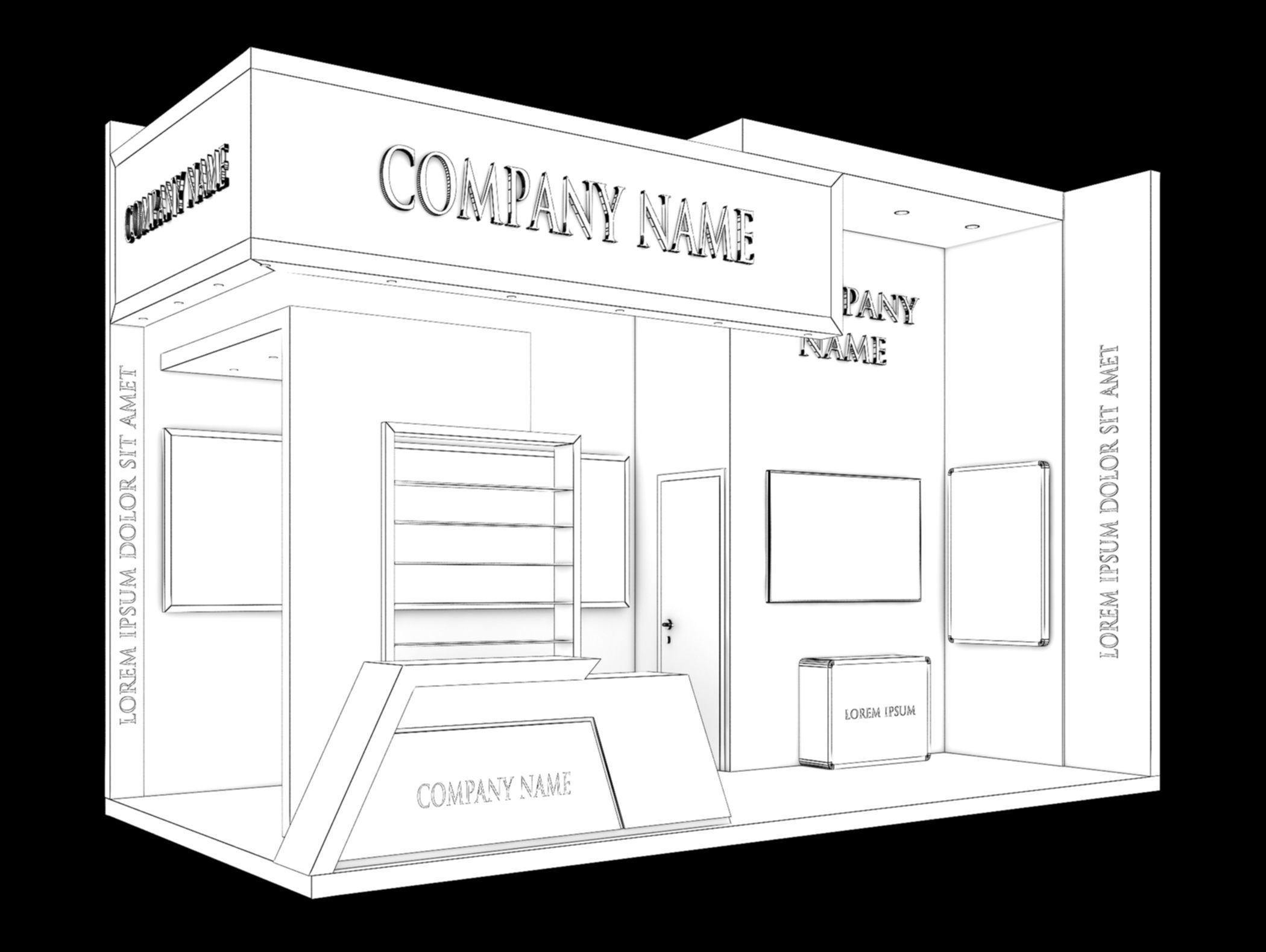Booth Exhibition Stand Stall 6X3m Height 400 cm 2 Side Open 3D model_6