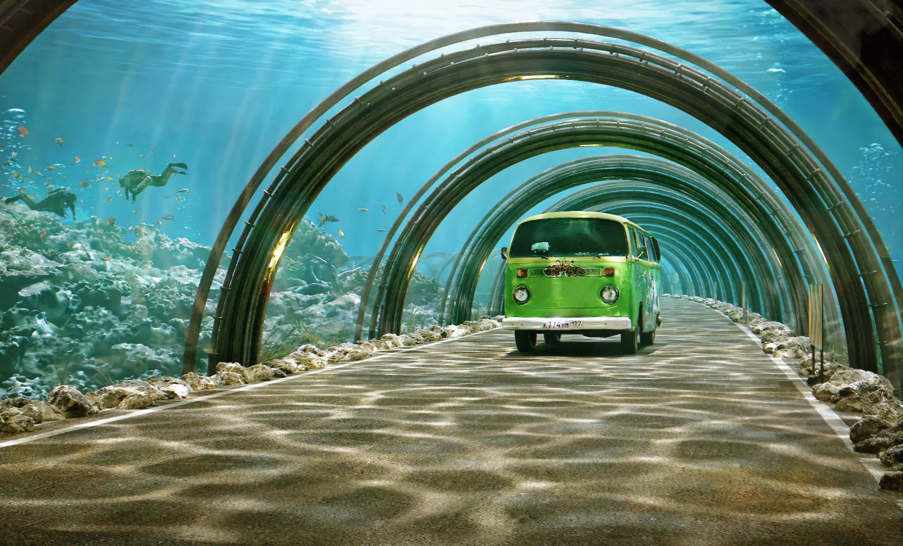 Underwater Tunnel Road with Views Low-poly 3D model_0
