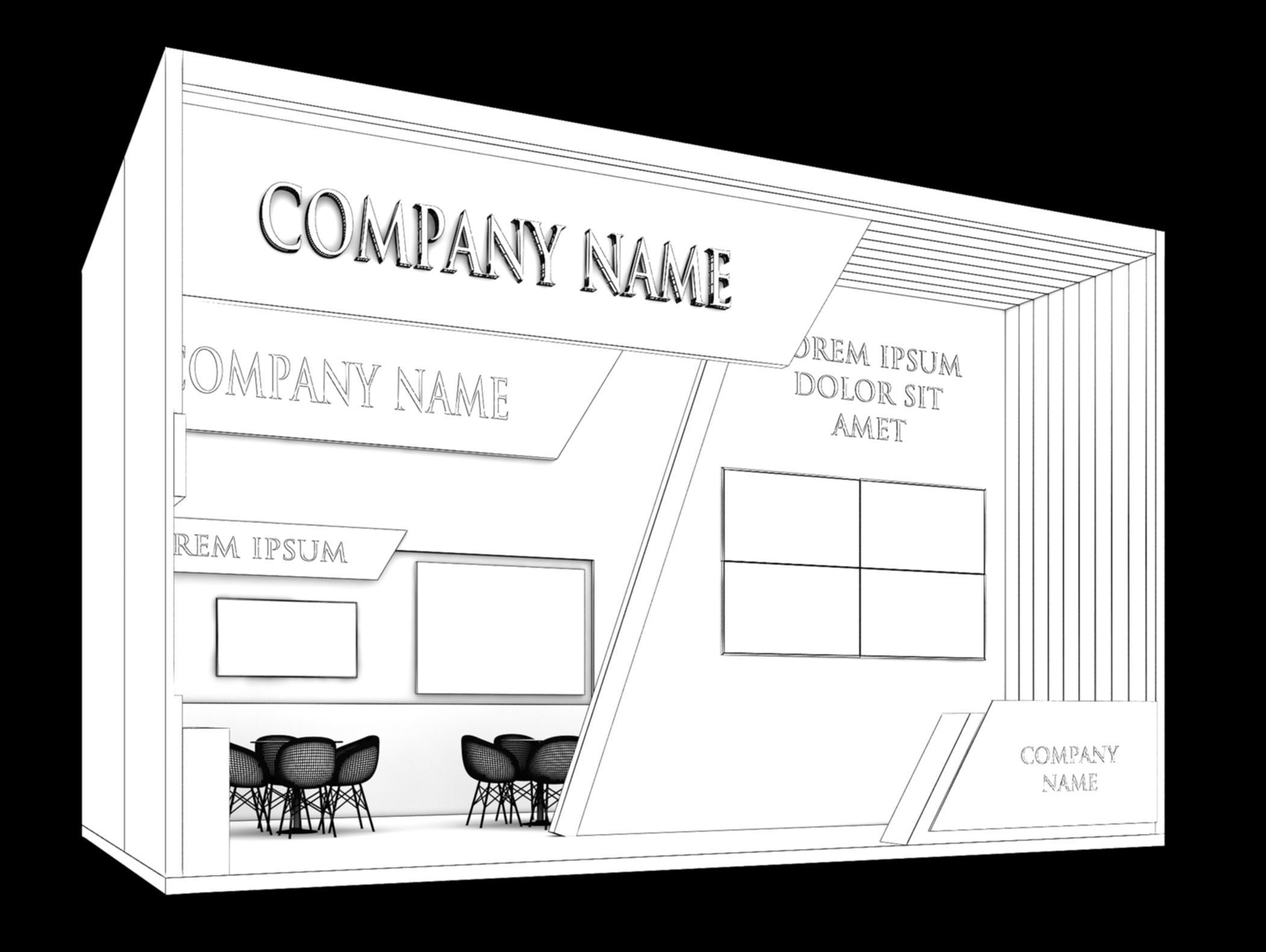 Booth Exhibition Stand Stall 5X8m Height 500 cm 1 Side Open 3D model_7