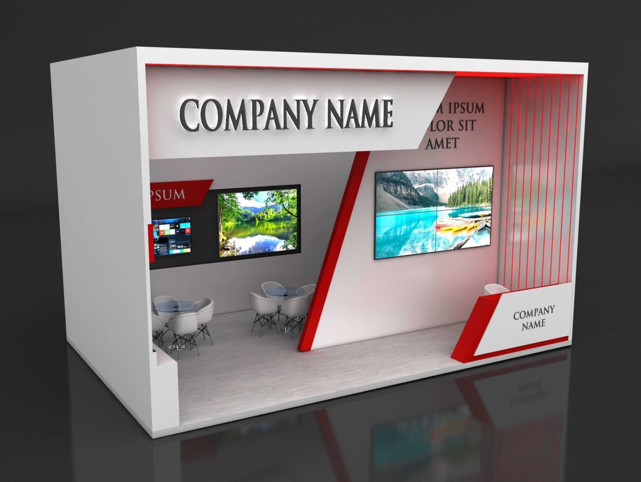 Booth Exhibition Stand Stall 5X8m Height 500 cm 1 Side Open 3D model_3