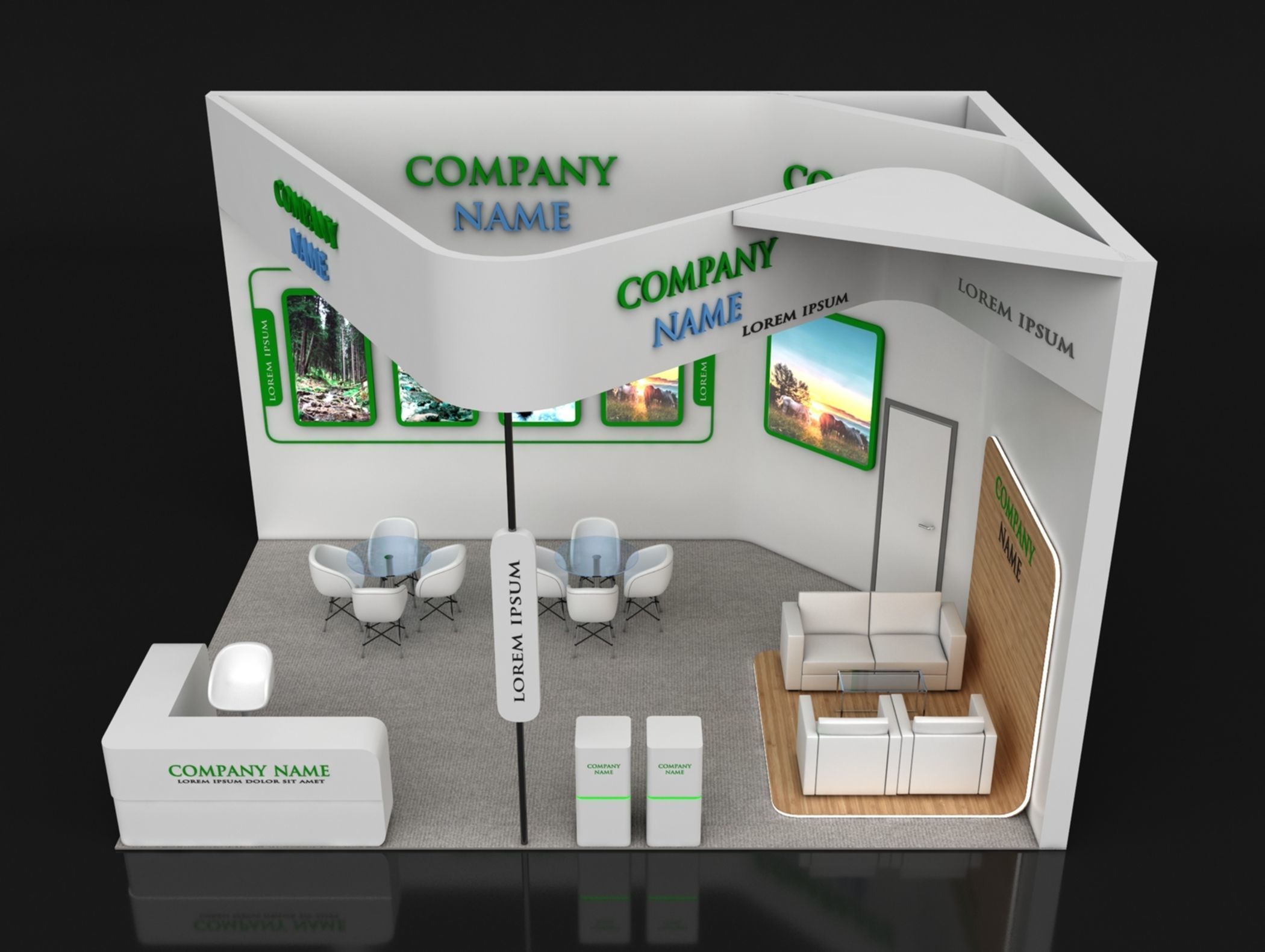 Booth Exhibition Stand Stall 5X7m Height 450 cm 2 Side Open 3D model_2
