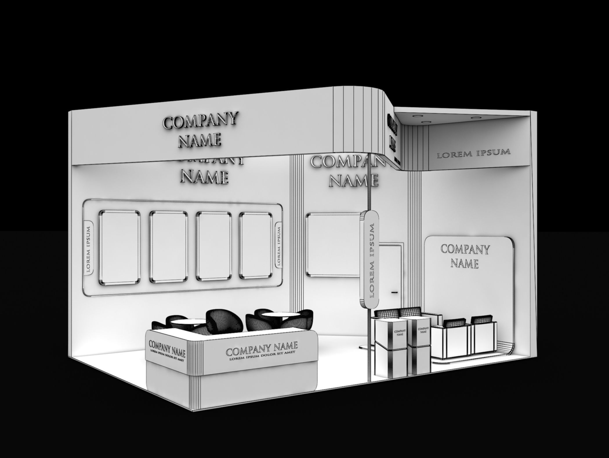 Booth Exhibition Stand Stall 5X7m Height 450 cm 2 Side Open 3D model_6