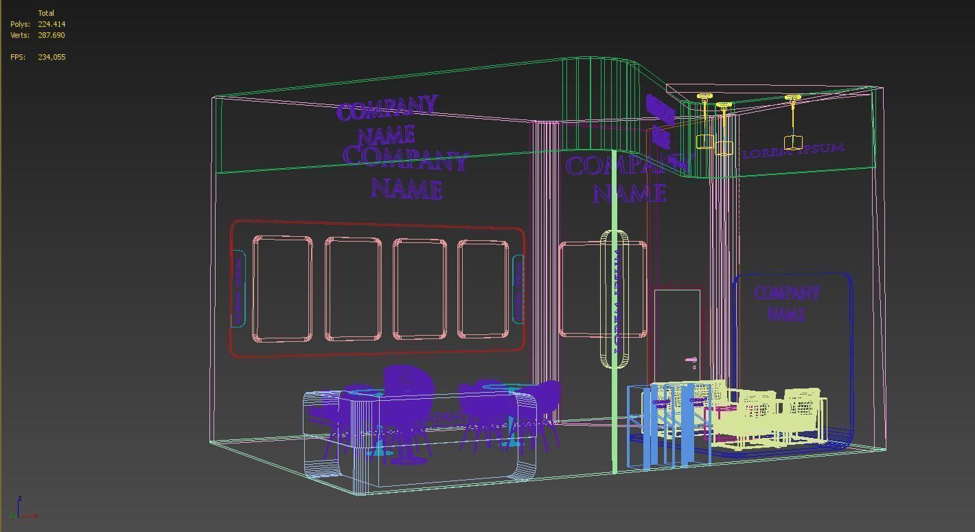Booth Exhibition Stand Stall 5X7m Height 450 cm 2 Side Open 3D model_4