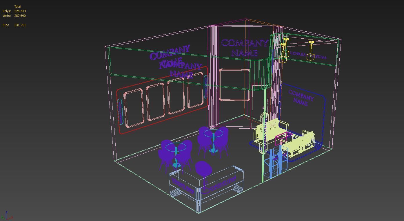 Booth Exhibition Stand Stall 5X7m Height 450 cm 2 Side Open 3D model_5