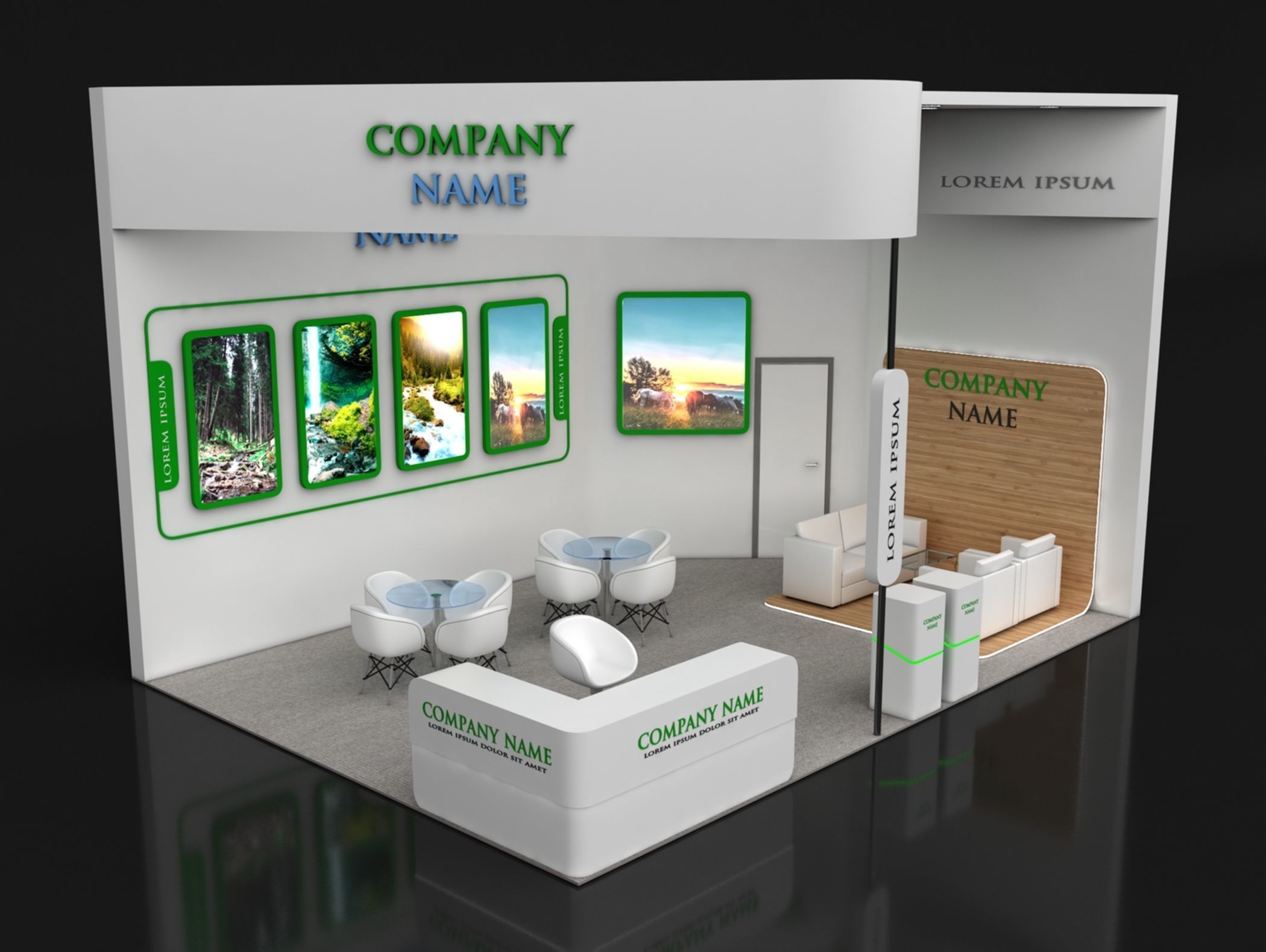 Booth Exhibition Stand Stall 5X7m Height 450 cm 2 Side Open 3D model_3