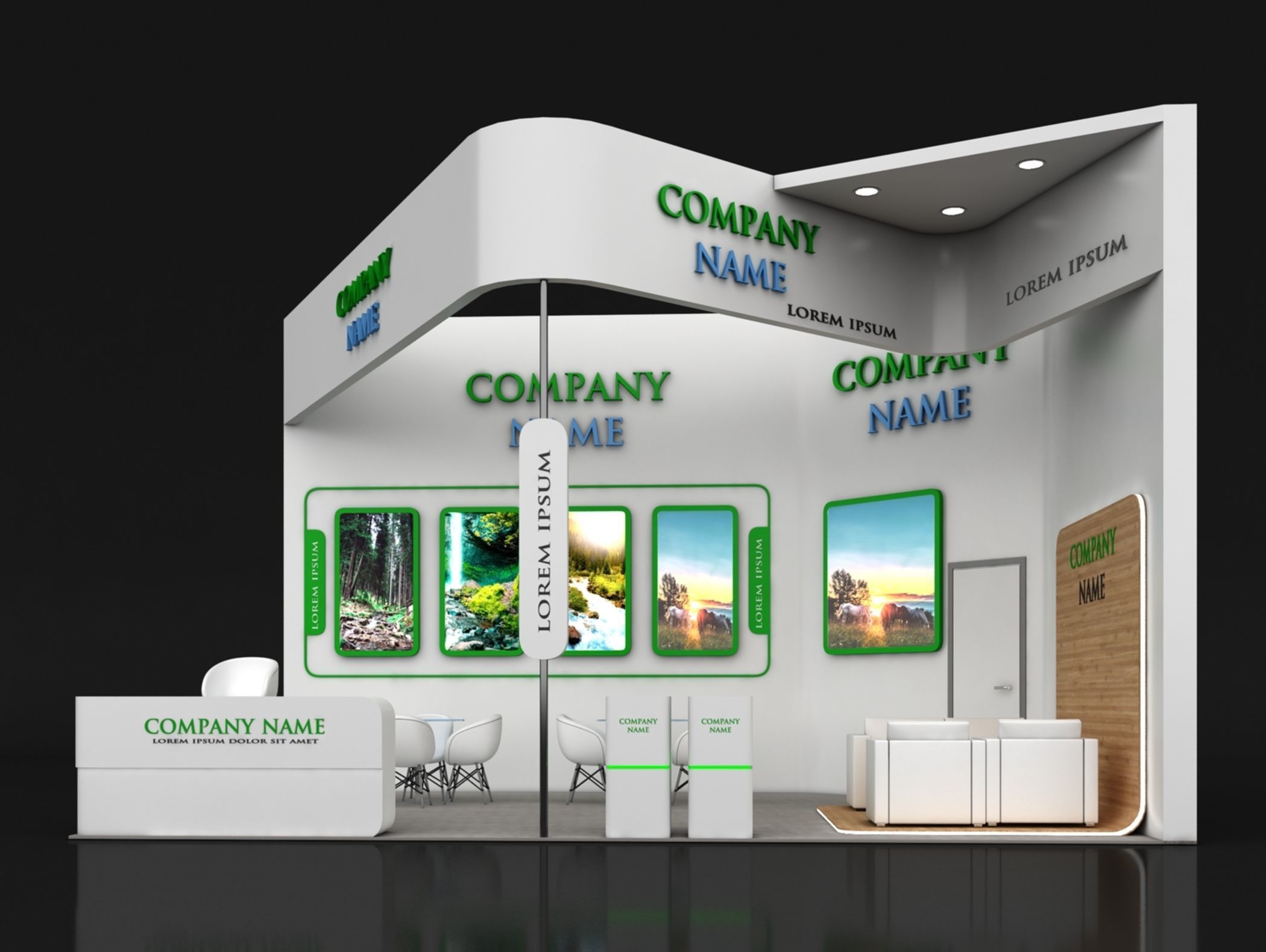 Booth Exhibition Stand Stall 5X7m Height 450 cm 2 Side Open 3D model_1