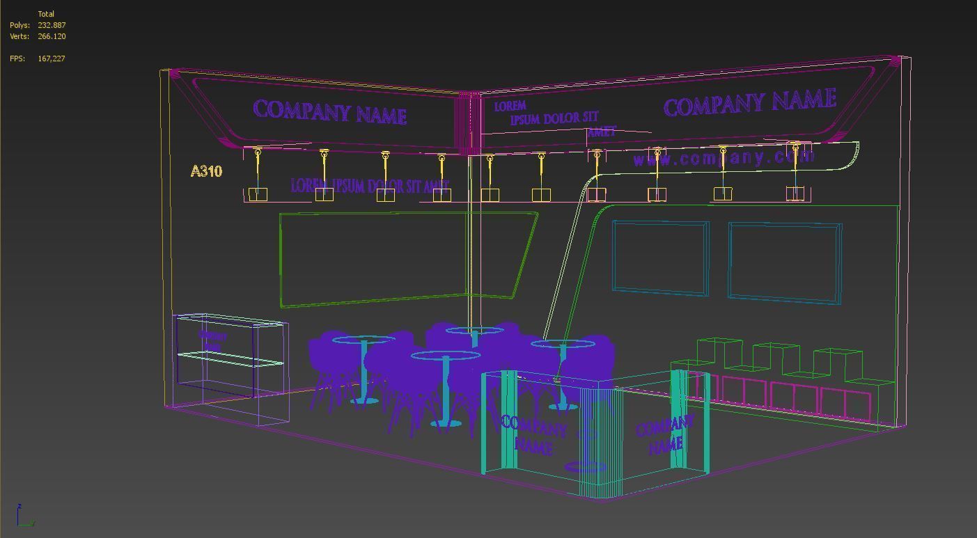 Booth Exhibition Stand Stall 5X7m Height 400 cm 2 Side Open 3D model_4