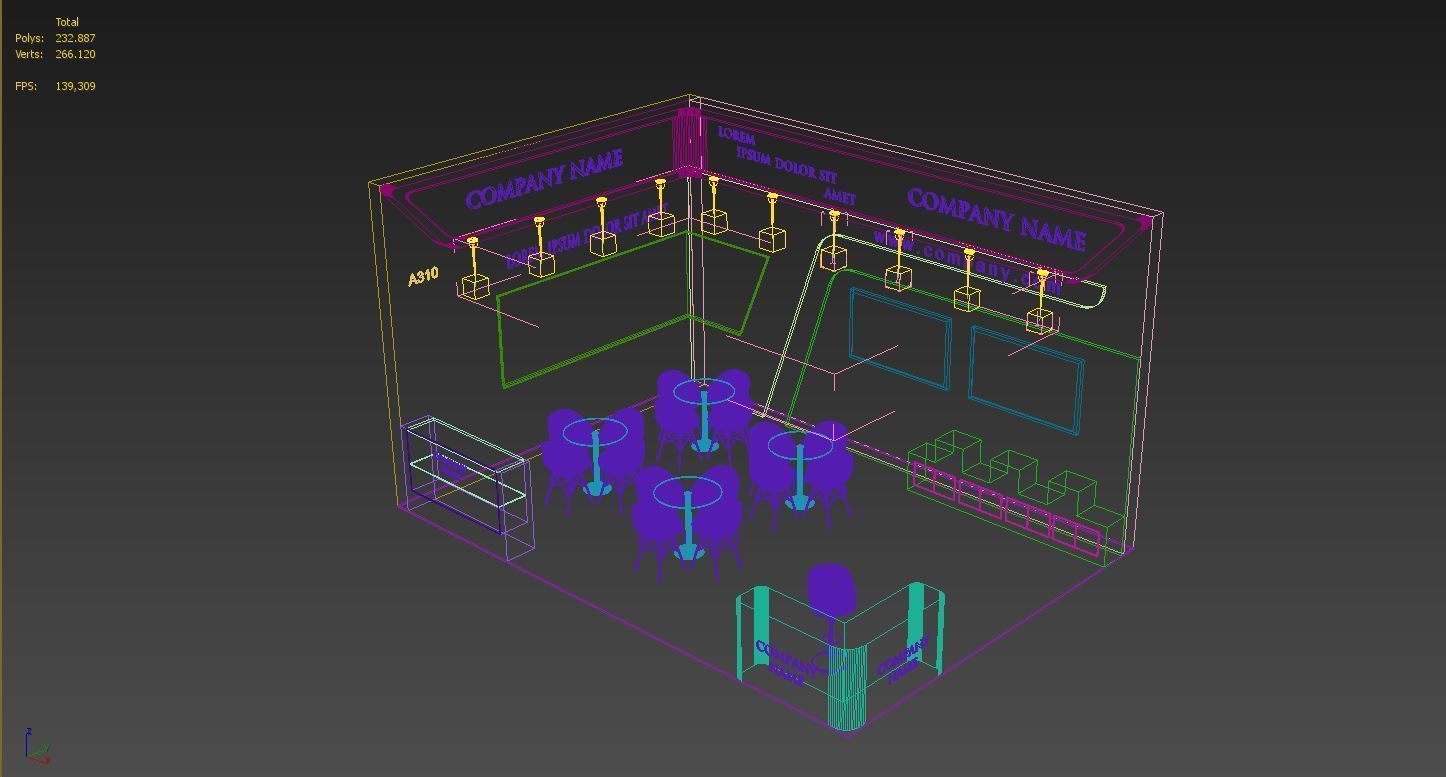 Booth Exhibition Stand Stall 5X7m Height 400 cm 2 Side Open 3D model_5