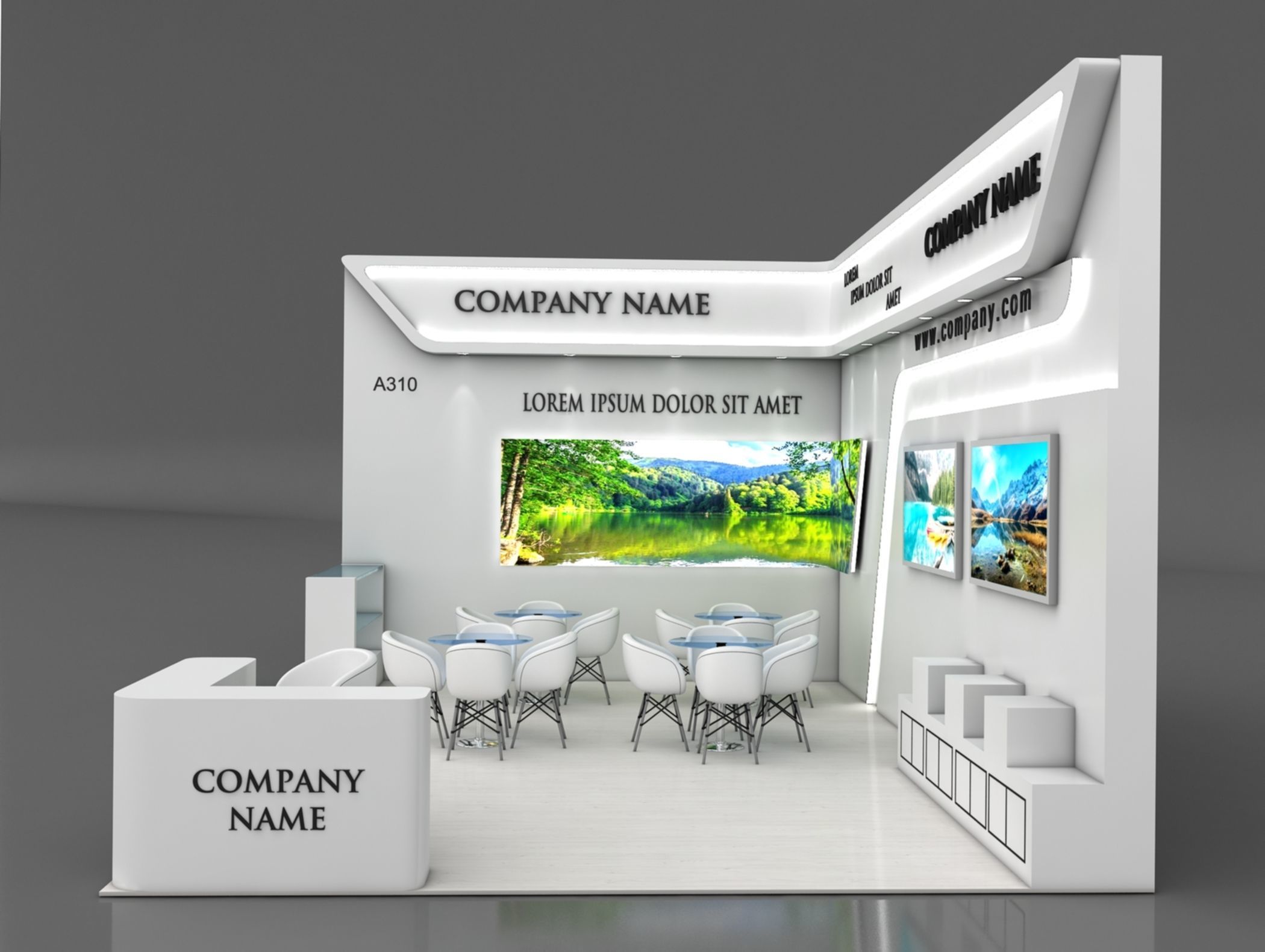 Booth Exhibition Stand Stall 5X7m Height 400 cm 2 Side Open 3D model_3