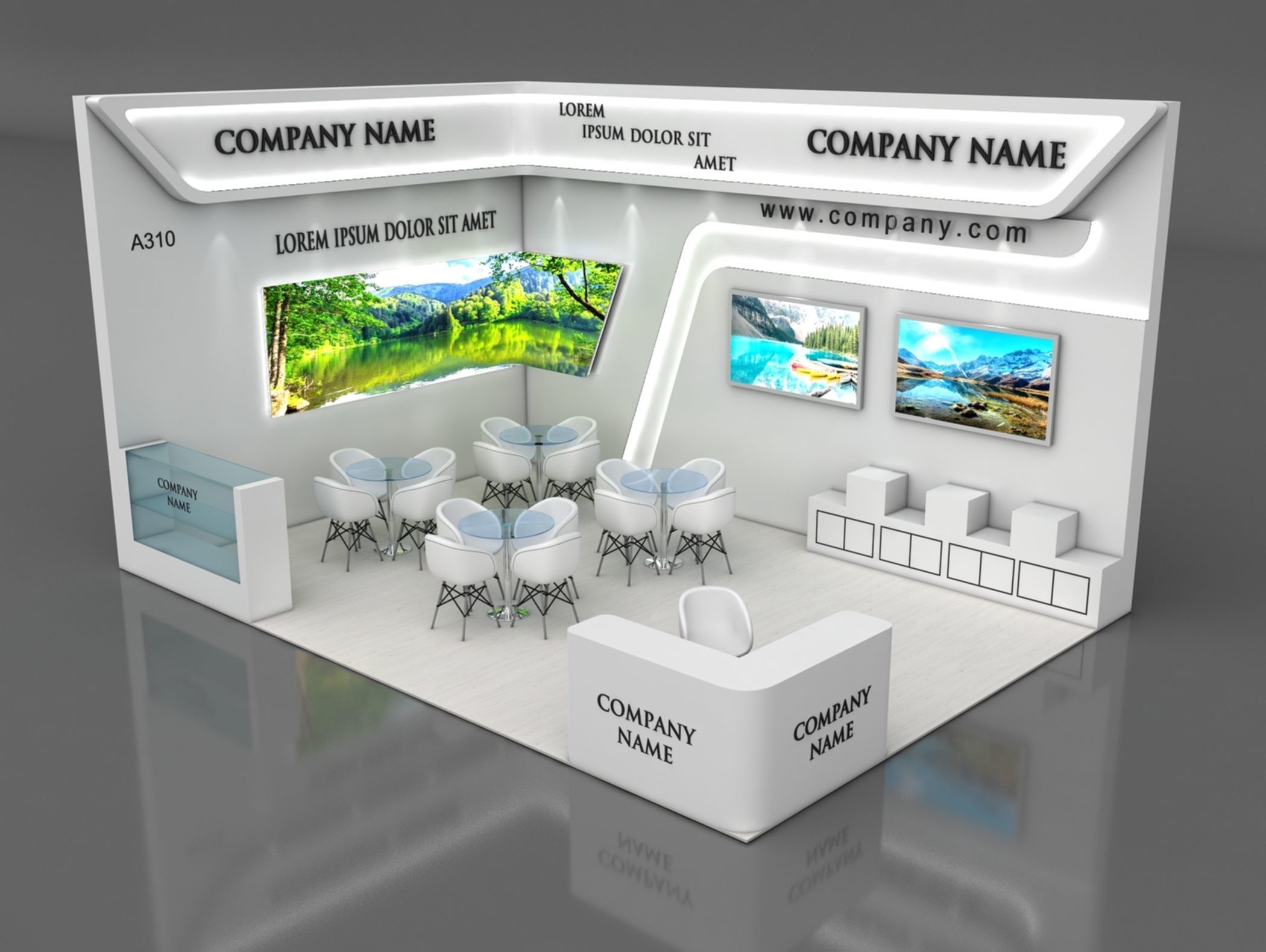 Booth Exhibition Stand Stall 5X7m Height 400 cm 2 Side Open 3D model_2