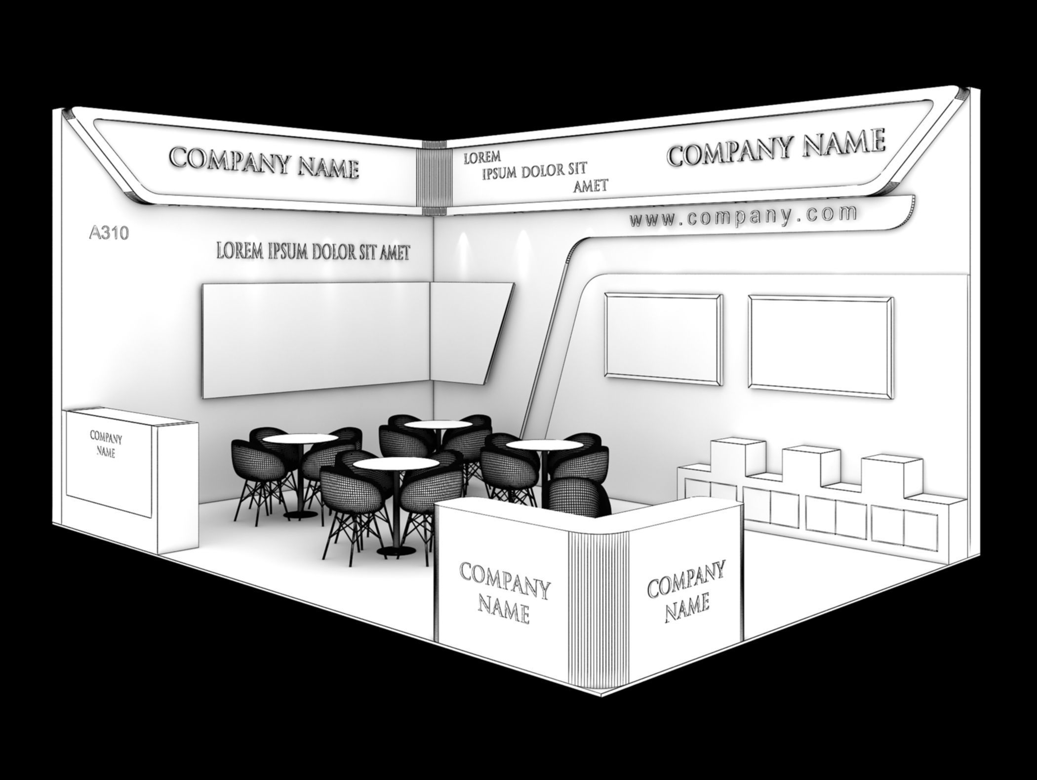 Booth Exhibition Stand Stall 5X7m Height 400 cm 2 Side Open 3D model_6