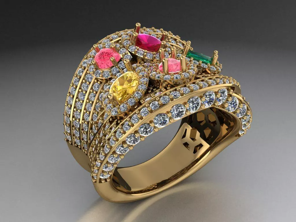 Ring with multi-colored stone 517 3D print model