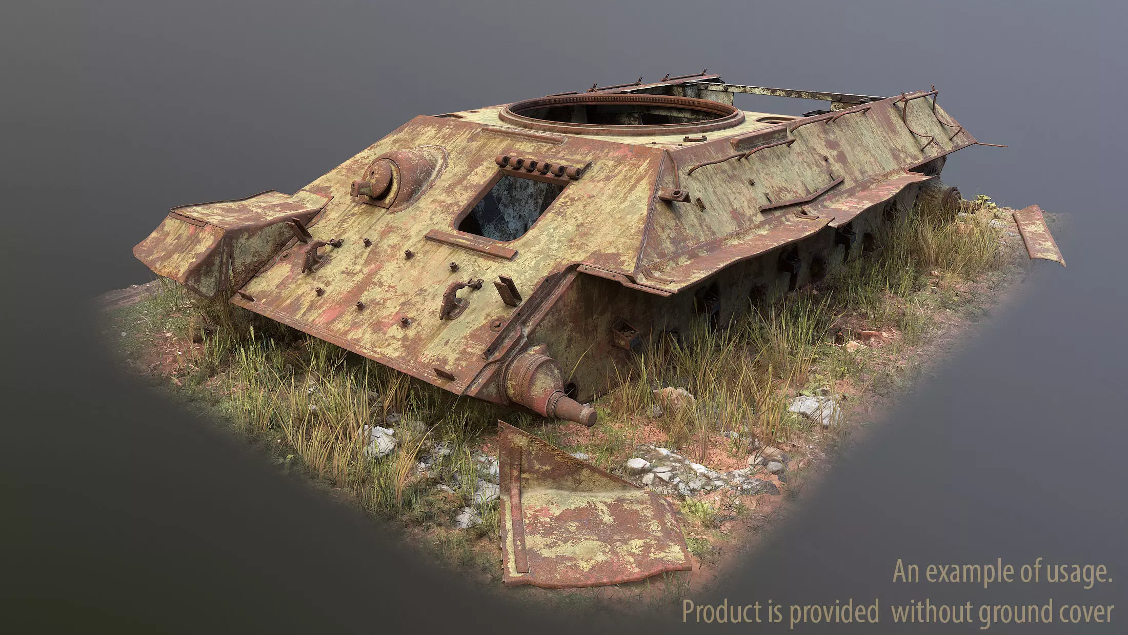 Tank T-34 Hull Rusted Low-poly 3D model_0